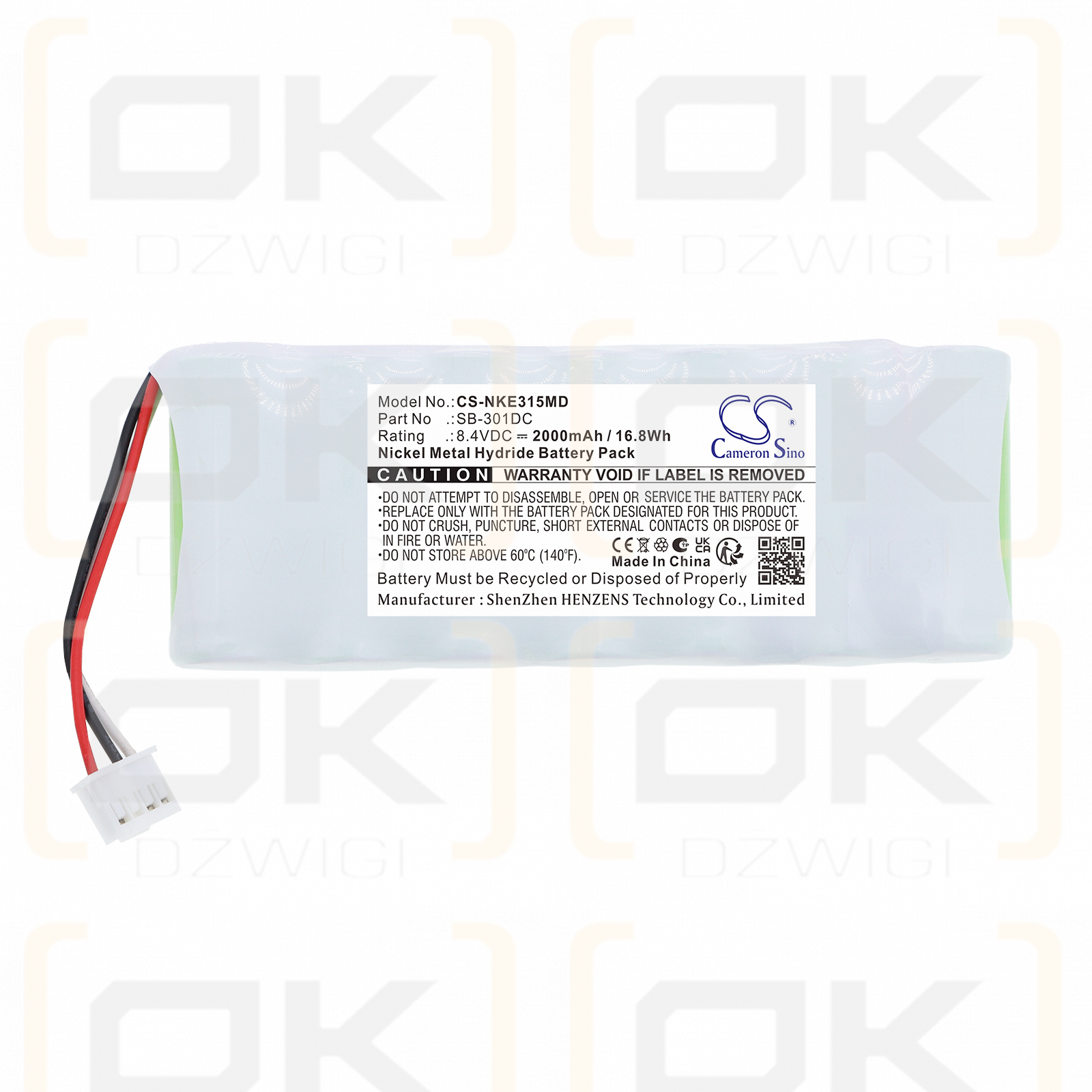 Batería de repuesto para Nihon Kohden ECG-3150 Cardiofax C / SB-301DC 2000 mAh Ni-MH 8.4 V (Cameron Sino)