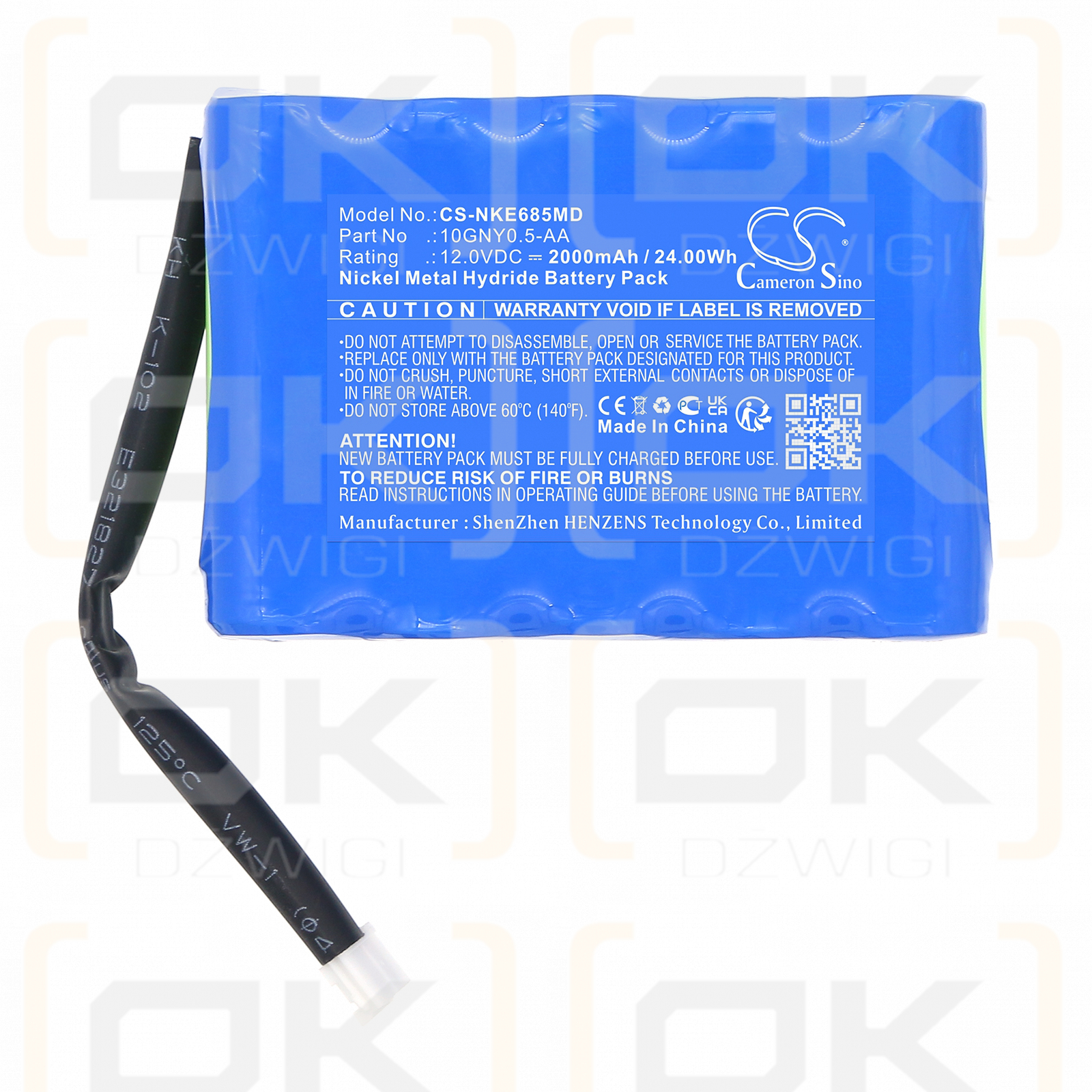 Nihon Kohden 6851K ECG / 10GNY0.5-AA 2000 mAh Ni-MH 12 V (Cameron Sino)