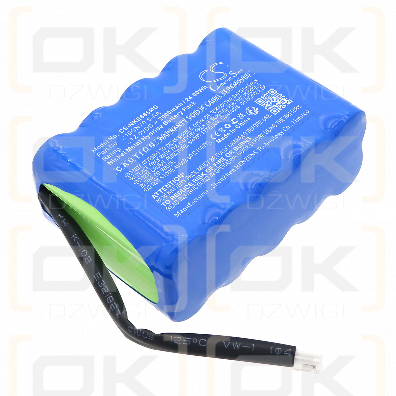 Nihon Kohden 6851K ECG / 10GNY0.5-AA 2000 mAh Ni-MH 12 V (Cameron Sino)