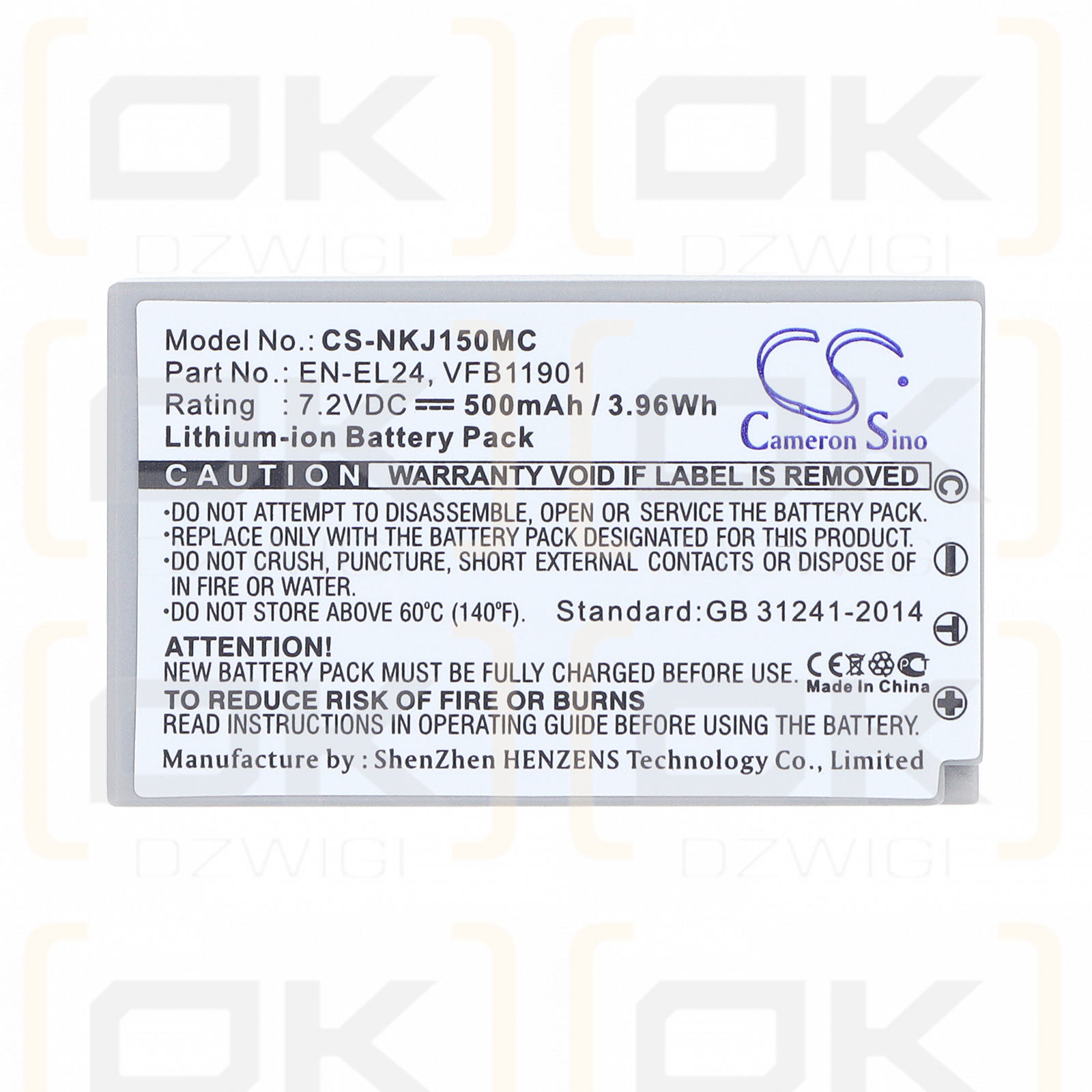 Replacement Battery for NiKon 1 J5 / EN-EL24 500 mAh Li-ion 7.2 V (Cameron Sino)