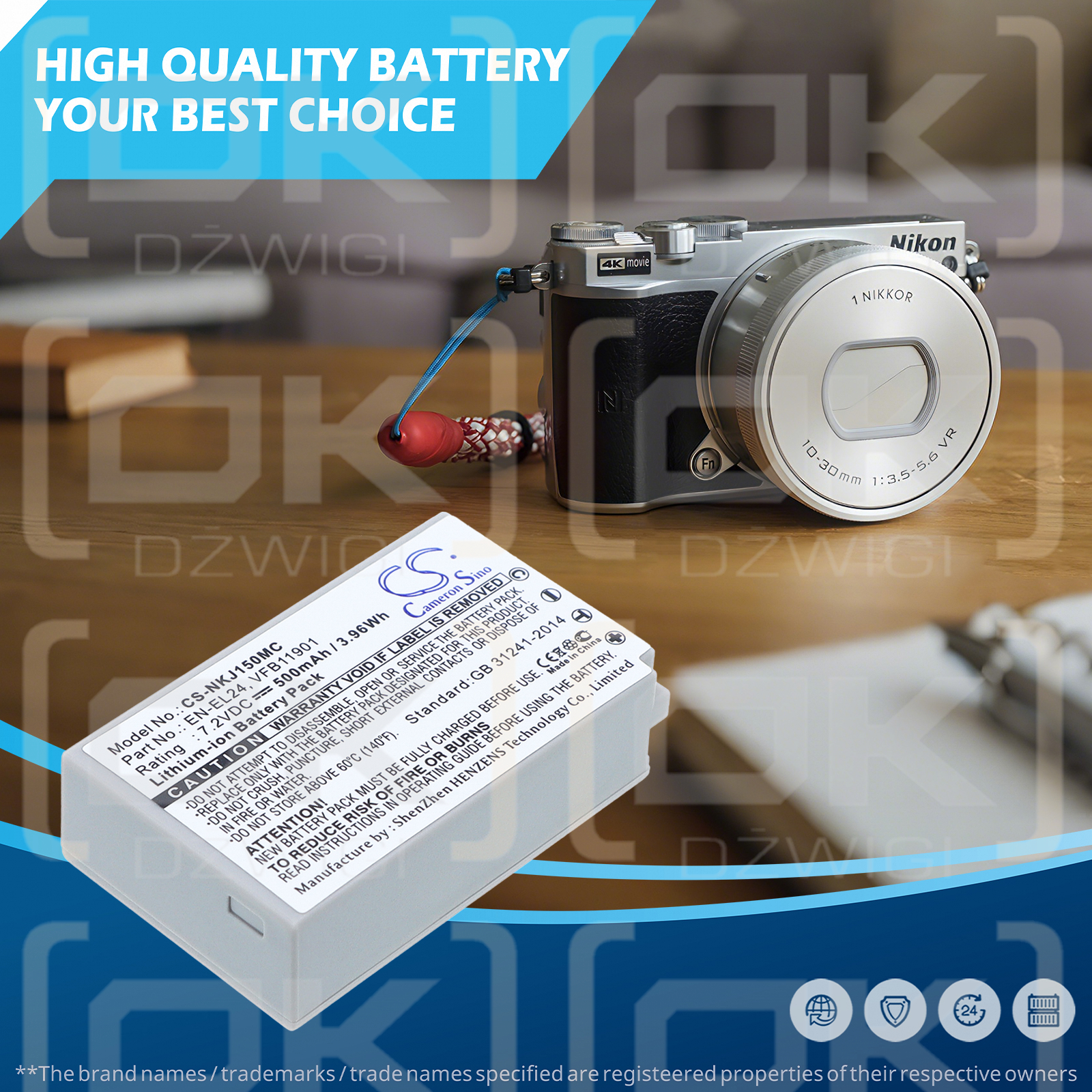 Replacement Battery for NiKon 1 J5 / EN-EL24 500 mAh Li-ion 7.2 V (Cameron Sino)