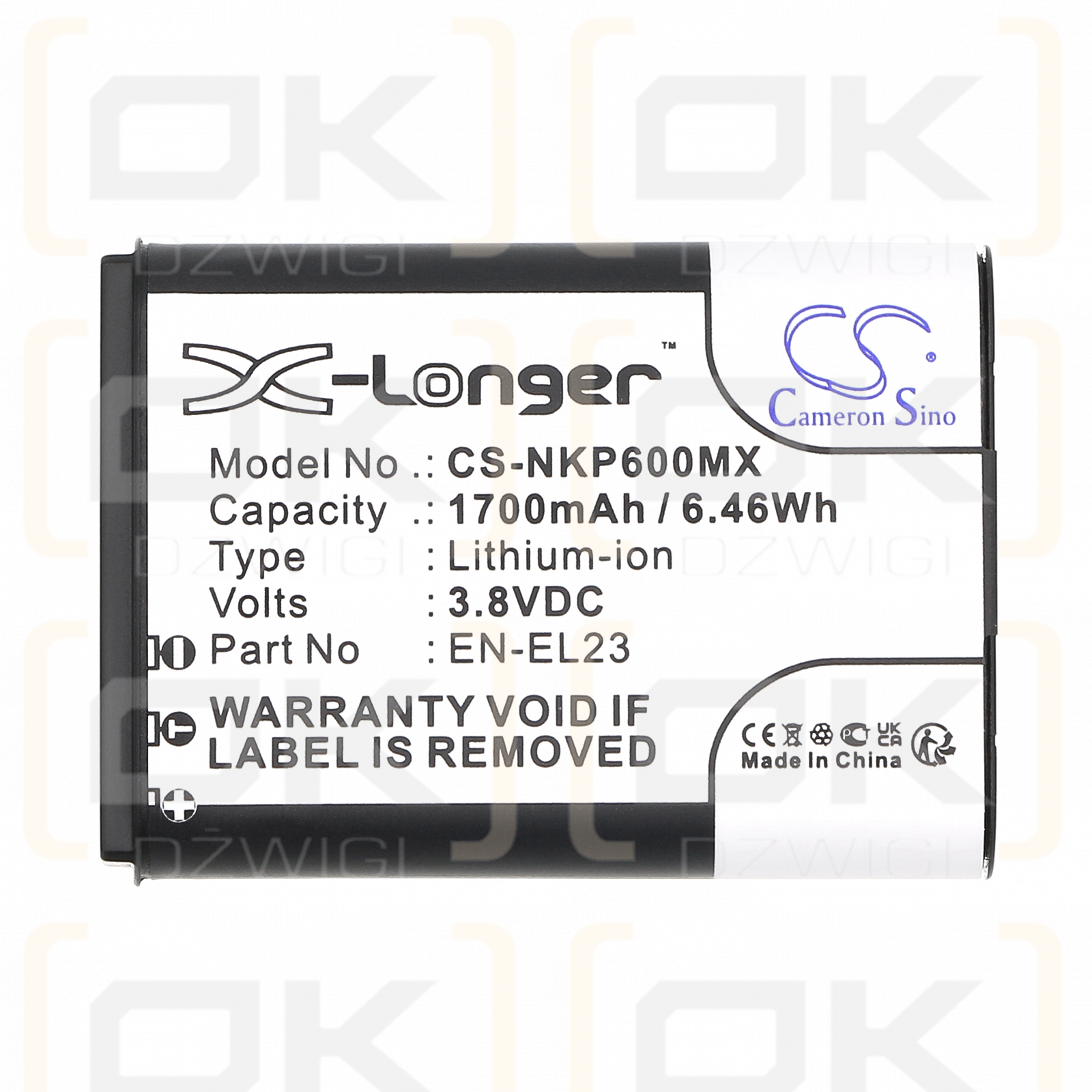 Nikon Coolpix S810c / EN-EL23 1700mAh Li-ion 3.8V (Cameron Sino)
