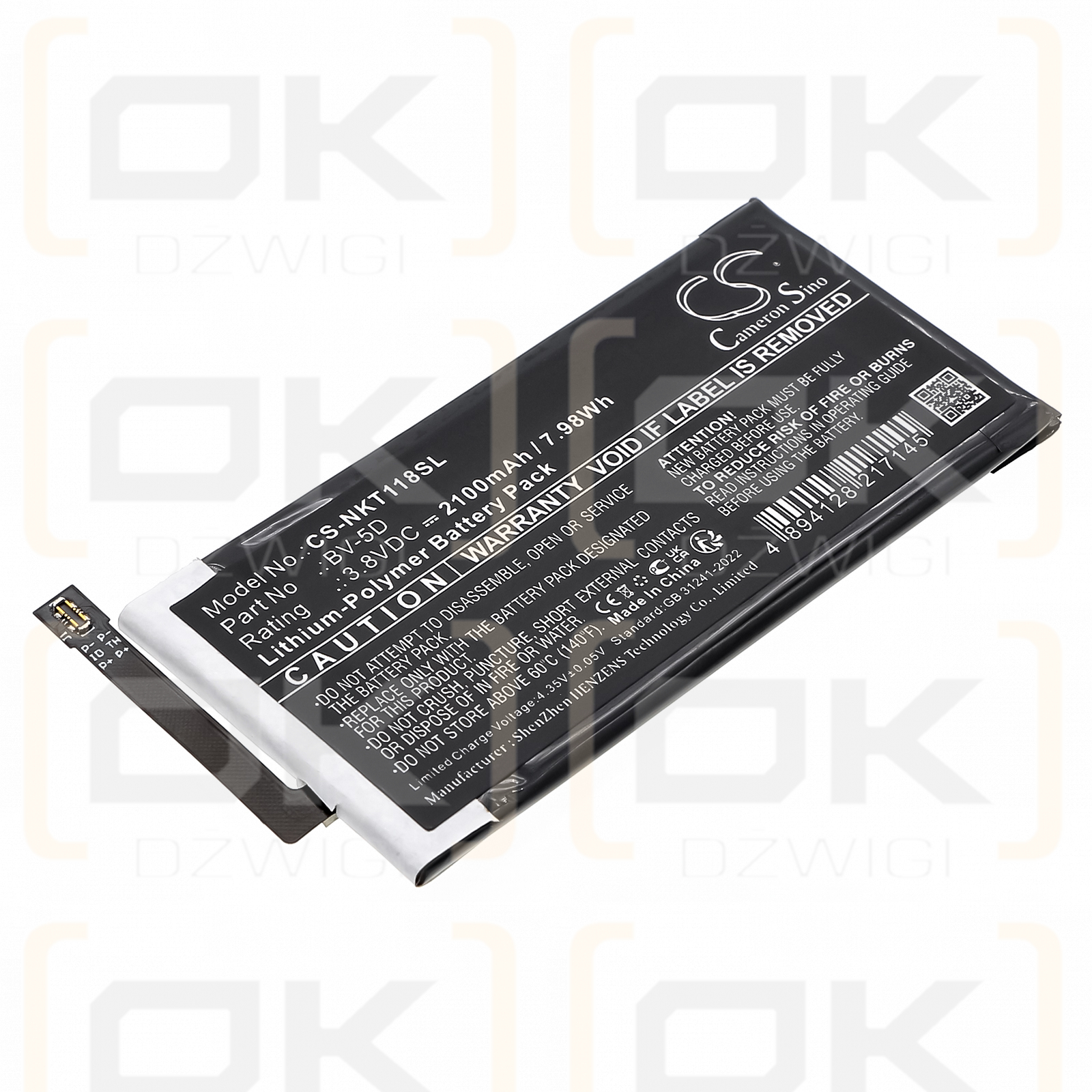 Nokia TA-1186/DS / BPCNTBY001B 2100 mAh, polímero de litio, 3,8 V (Cameron Sino)
