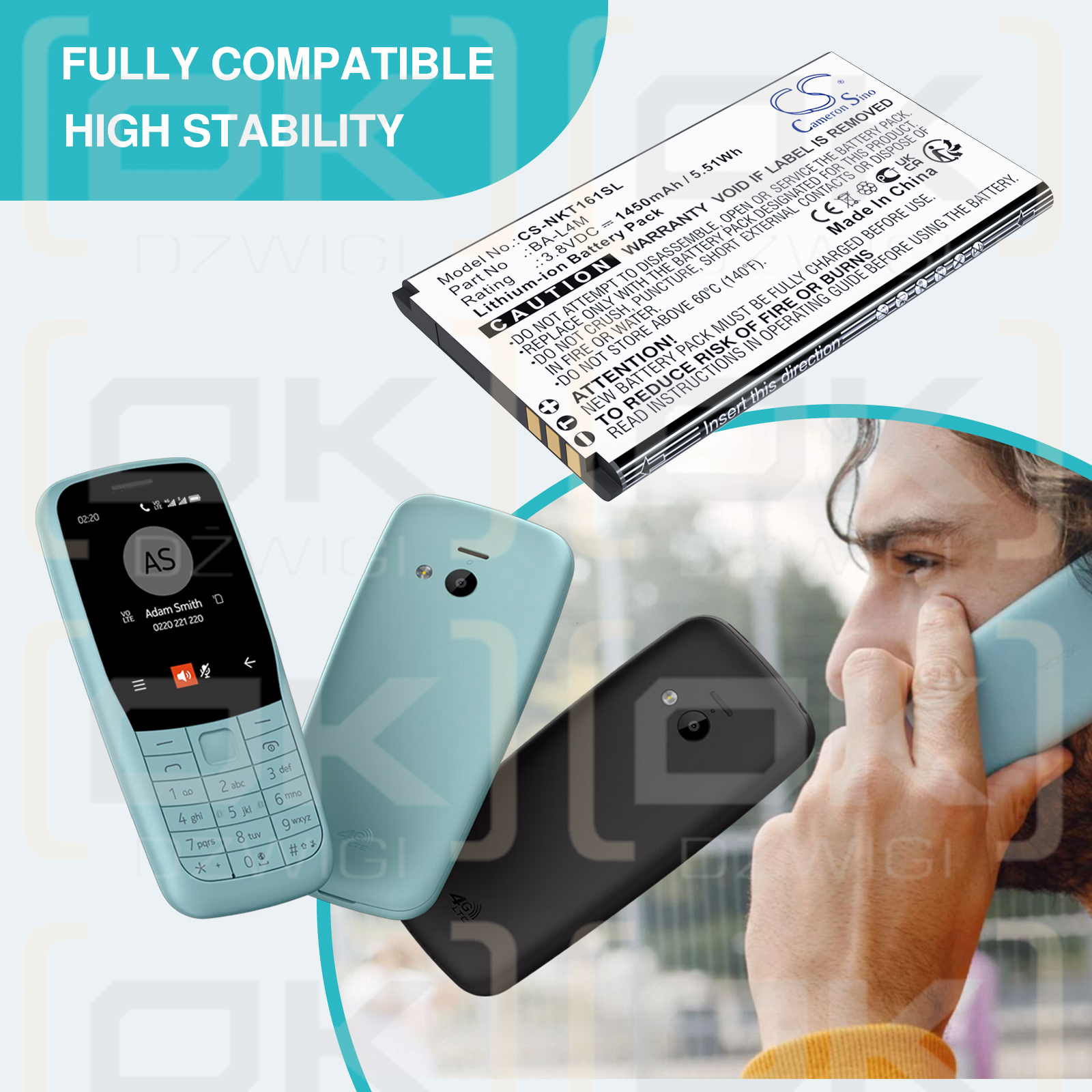 Nokia 215 (2024) / BA-L4M 1450 mAh, iones de litio, 3,8 V (Cameron Sino)