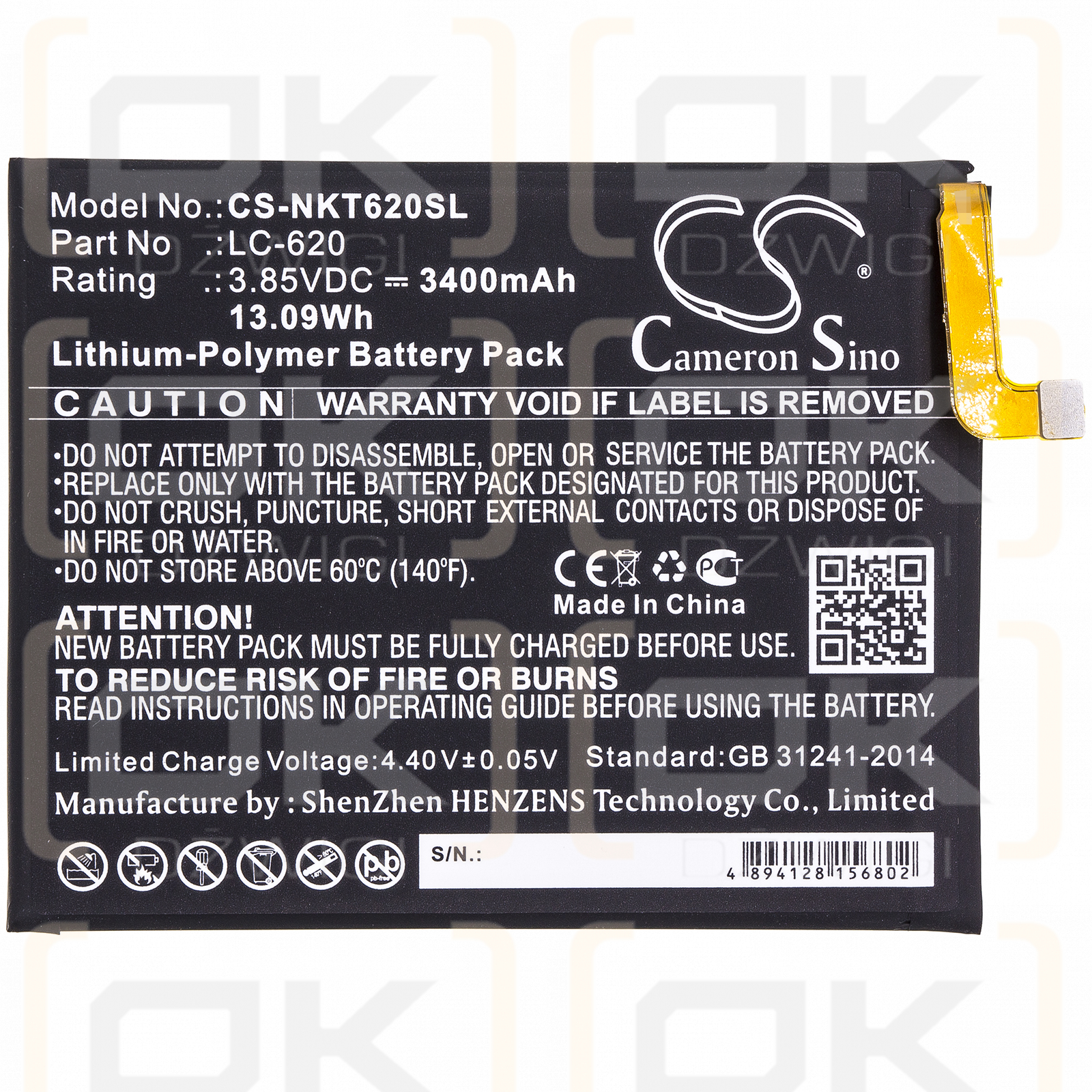 Nokia 6.2 / LC-620 3400mAh Li-Polymer 3.85V (Cameron Sino)