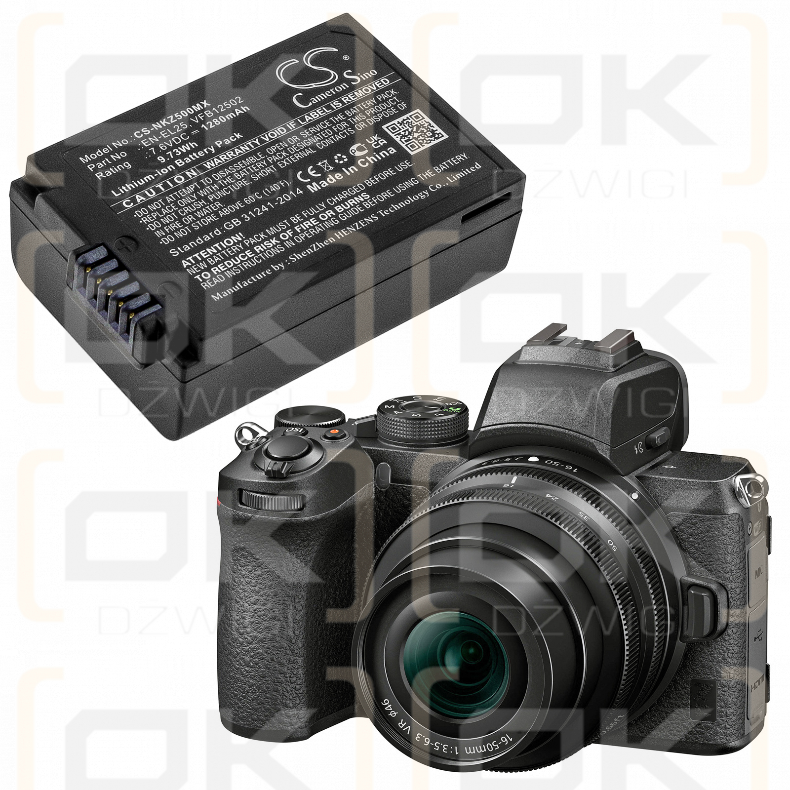 Nikon Z FC sin espejo / EN-EL25 1280mAh Li-ion 7.6V (Cameron Sino)