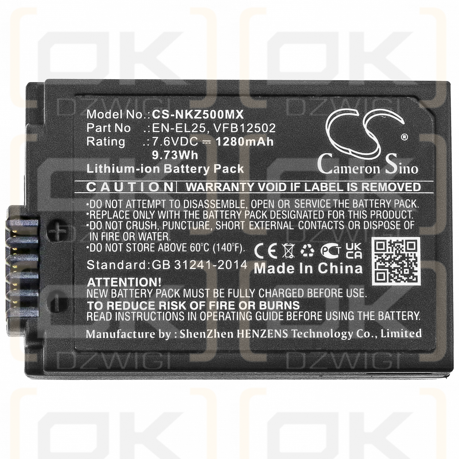 Nikon Z FC sin espejo / EN-EL25 1280mAh Li-ion 7.6V (Cameron Sino)