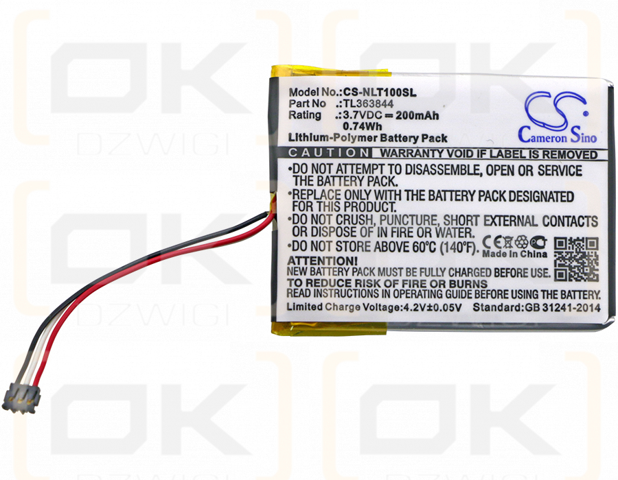 Nest T100577 / TL363844 200mAh Li-Polymer 3.7V (Cameron Sino)