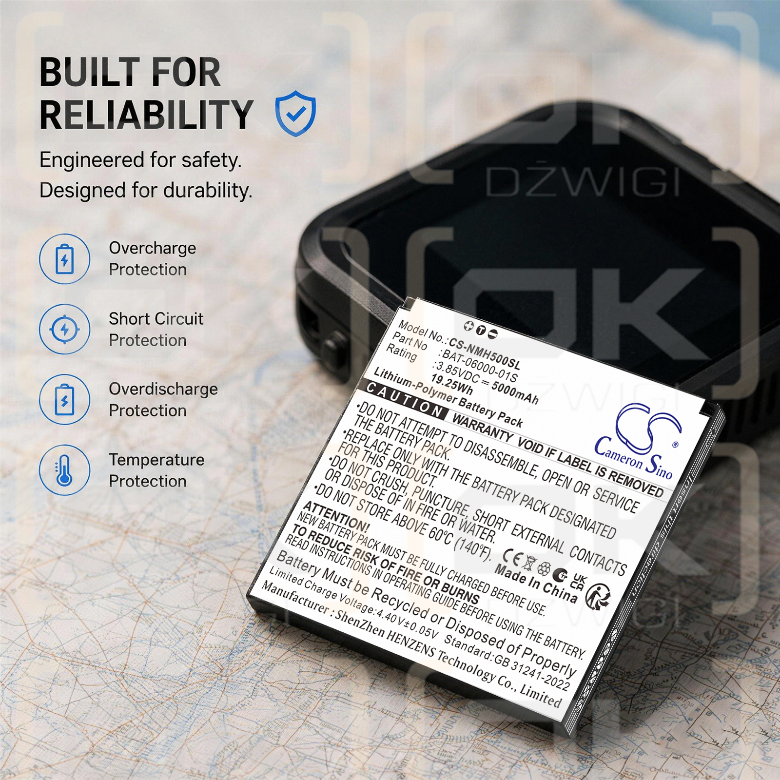 Сменный аккумулятор для мобильной точки доступа Sonim H500 5G / BAT-06000-01S 5000 мАч литий-полимерный 3,85 В (Cameron Sino)