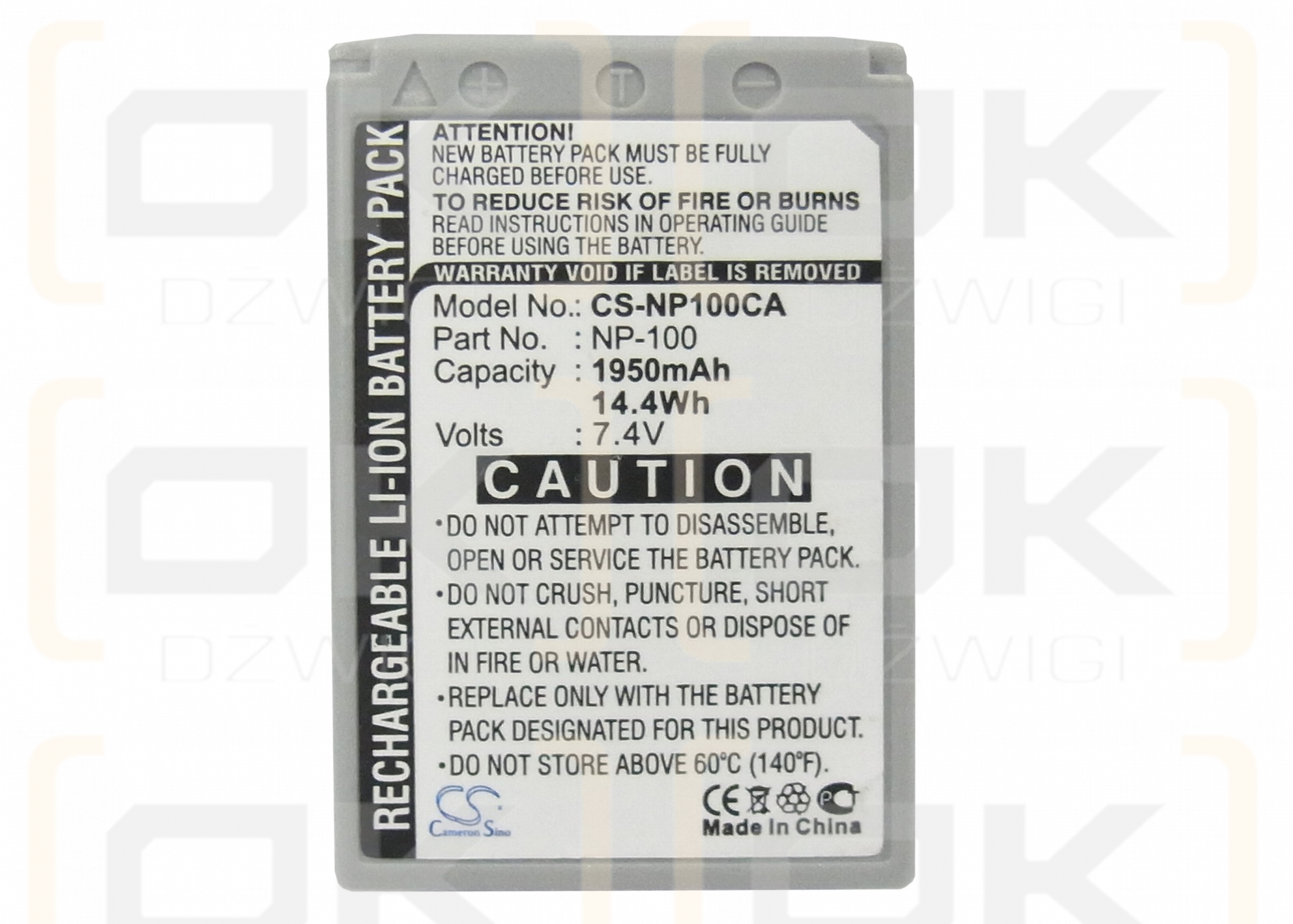 Casio Exilim Pro EX-F1BK / NP-100 1950 mAh Li-ion 7,4 V (Cameron Sino)