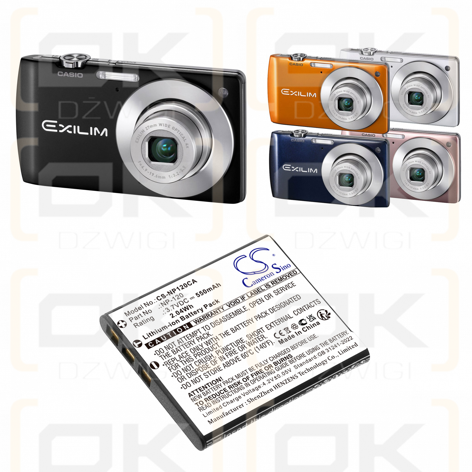 Casio Exilim EX-ZS15 / NP-120 550mAh Li-ion 3.7V (Cameron Sino)