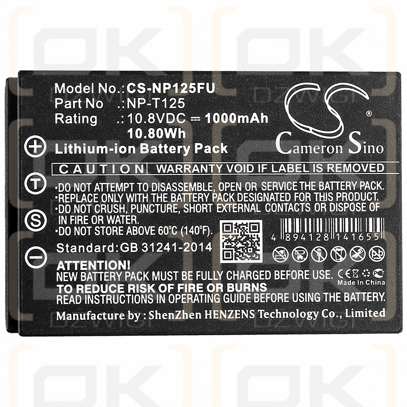 Fujifilm GFX 50S / NP-T125 1000mAh Li-ion 10.8V (Cameron Sino)