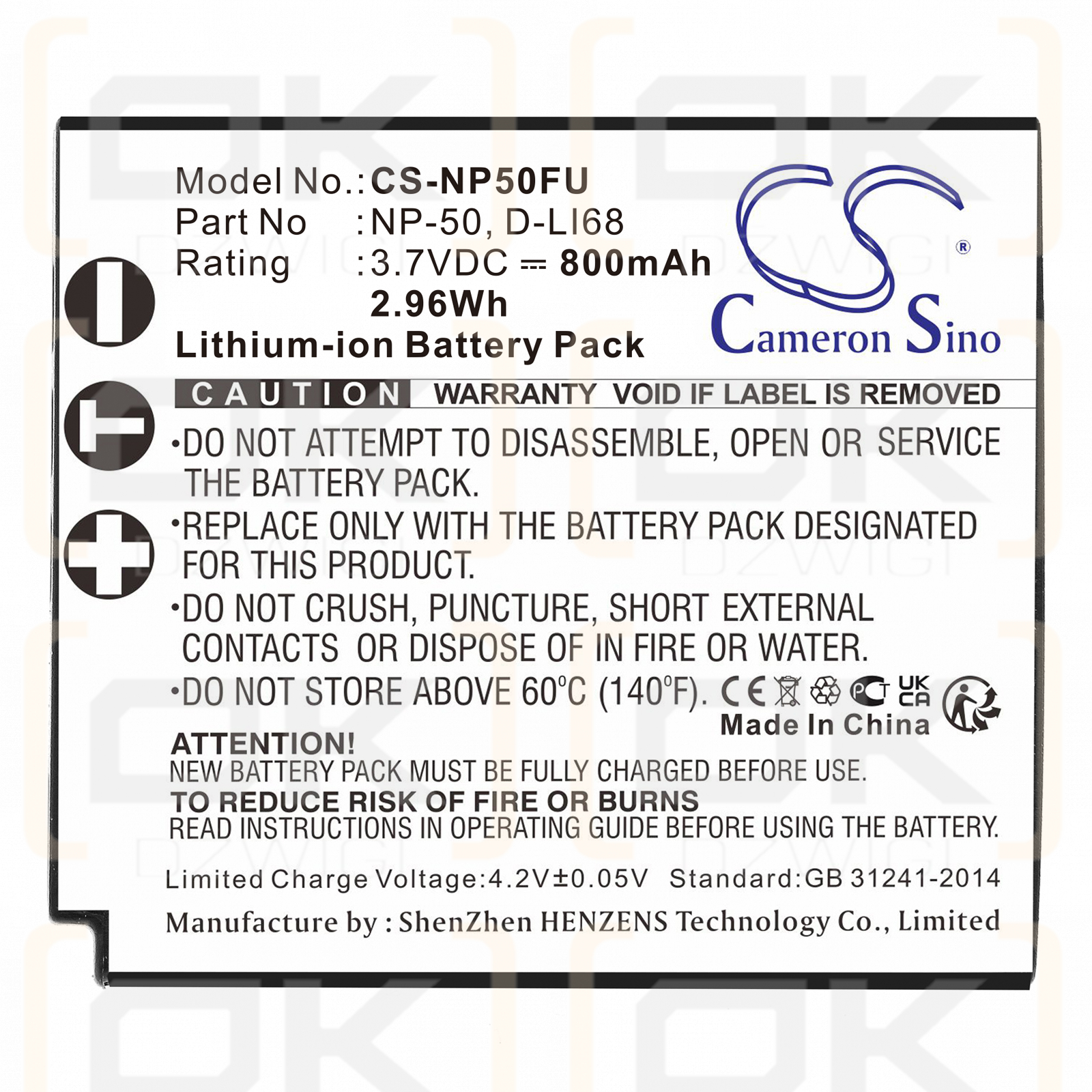 Fujifilm FinePix F75EXR / NP-50 800mAh Li-ion 3.7V (Cameron Sino)