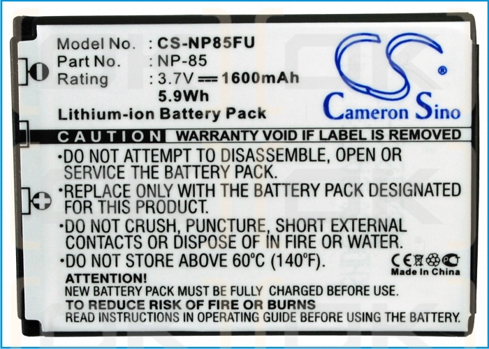 Fujifilm FinePix SL1000 / NP-85 1600mAh Li-ion 3.7V (Cameron Sino)