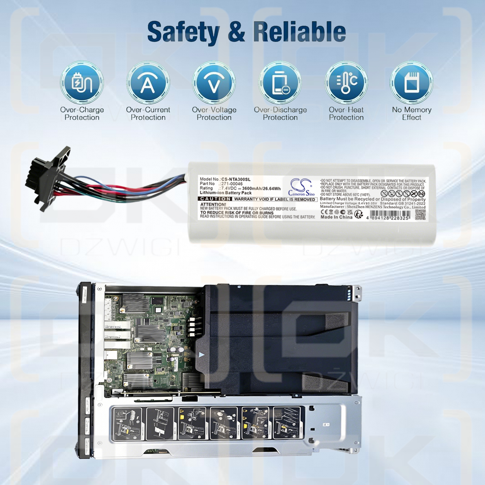 Replacement Battery for Netapp FAS9000 / 271-00046 3600 mAh Li-ion 7.4 V (Cameron Sino)