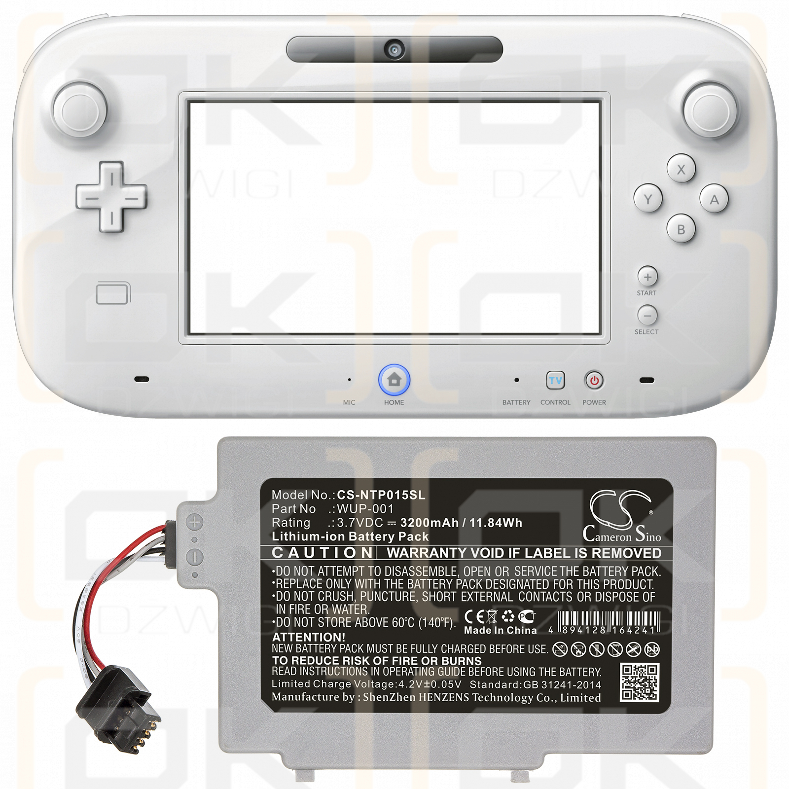 Nintendo Wii U GamePad WUP-001 / WUP-001, 3200 мАч, литий-ионный аккумулятор, 3,7 В (Cameron Sino)