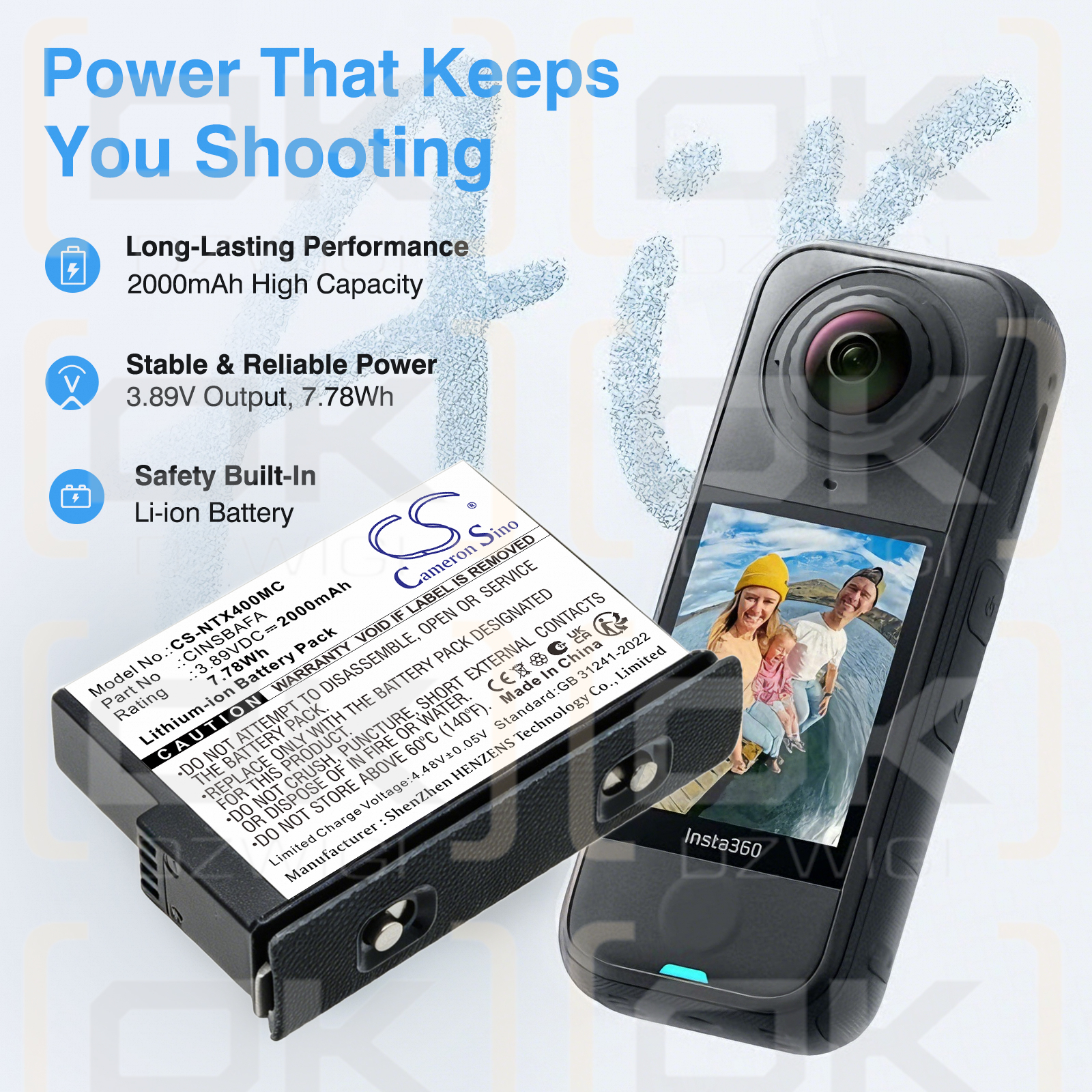Ersatzakku für Insta360 X4 Air / CINSBAFA 2000mAh Li-Ion 3,89V (Cameron Sino)