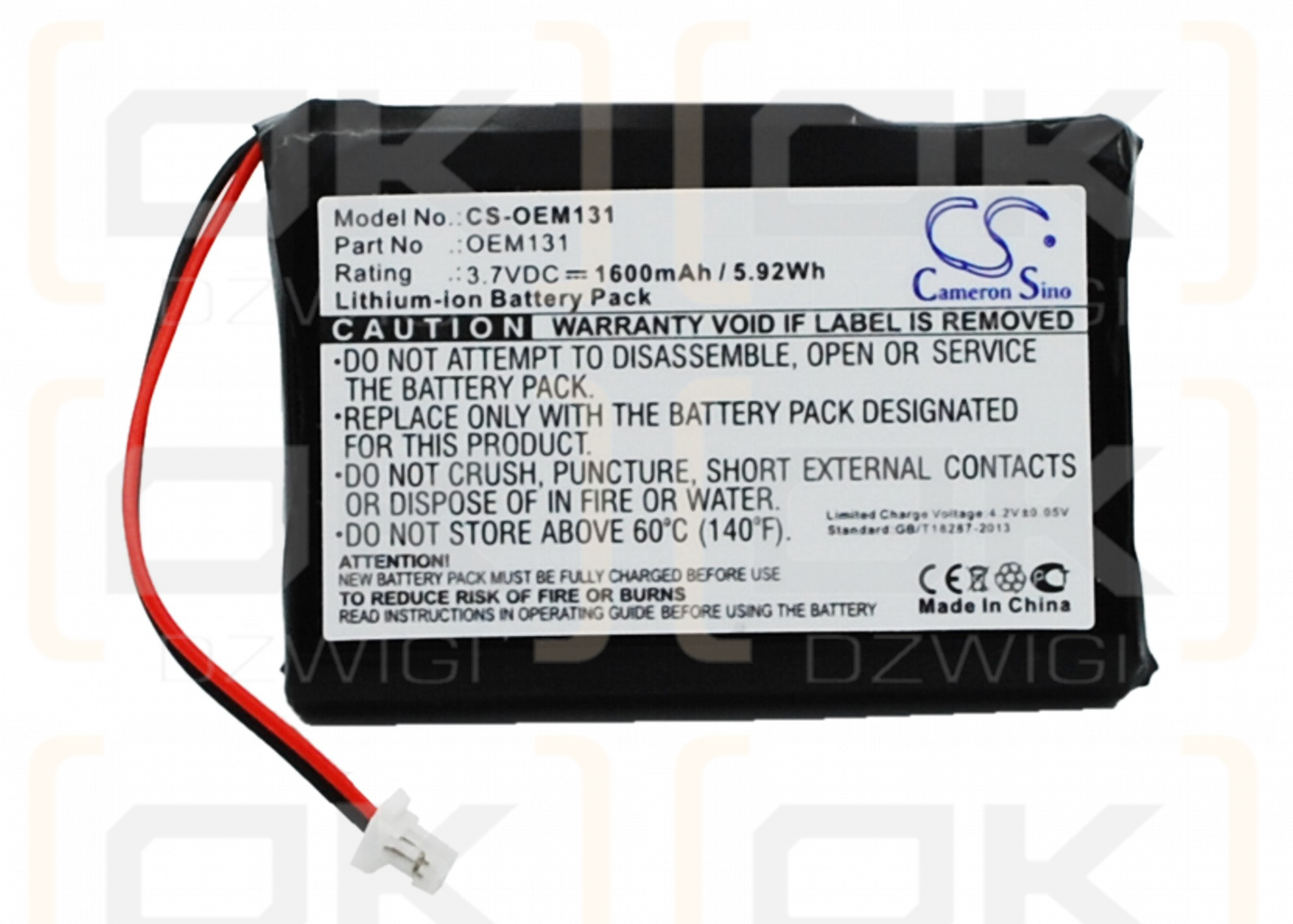  1600mAh Li-Ion 3.7V (Cameron Sino)