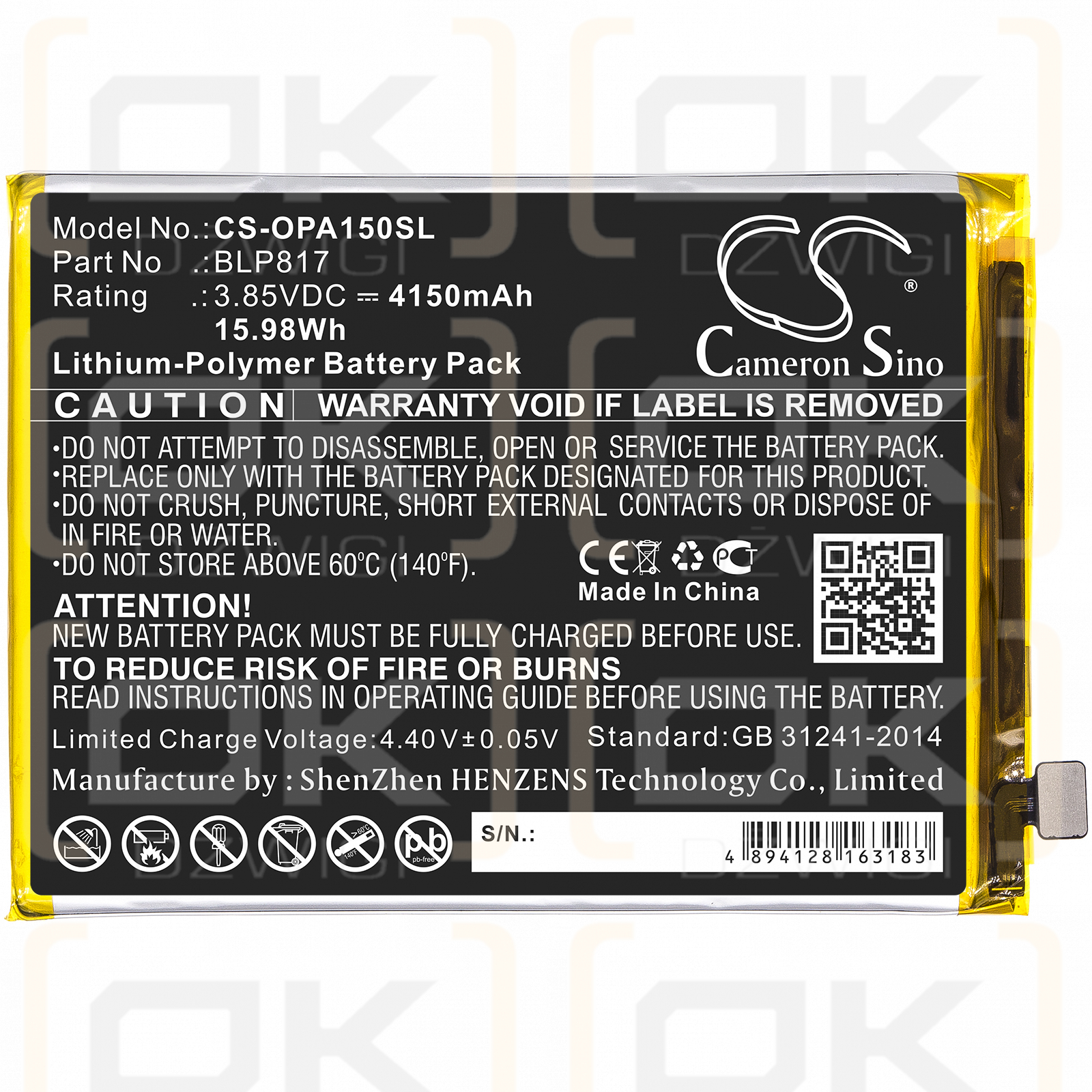 OPPO A16K / BLP817 4150 mAh Li-Polymer 3,85 V (Cameron Sino)