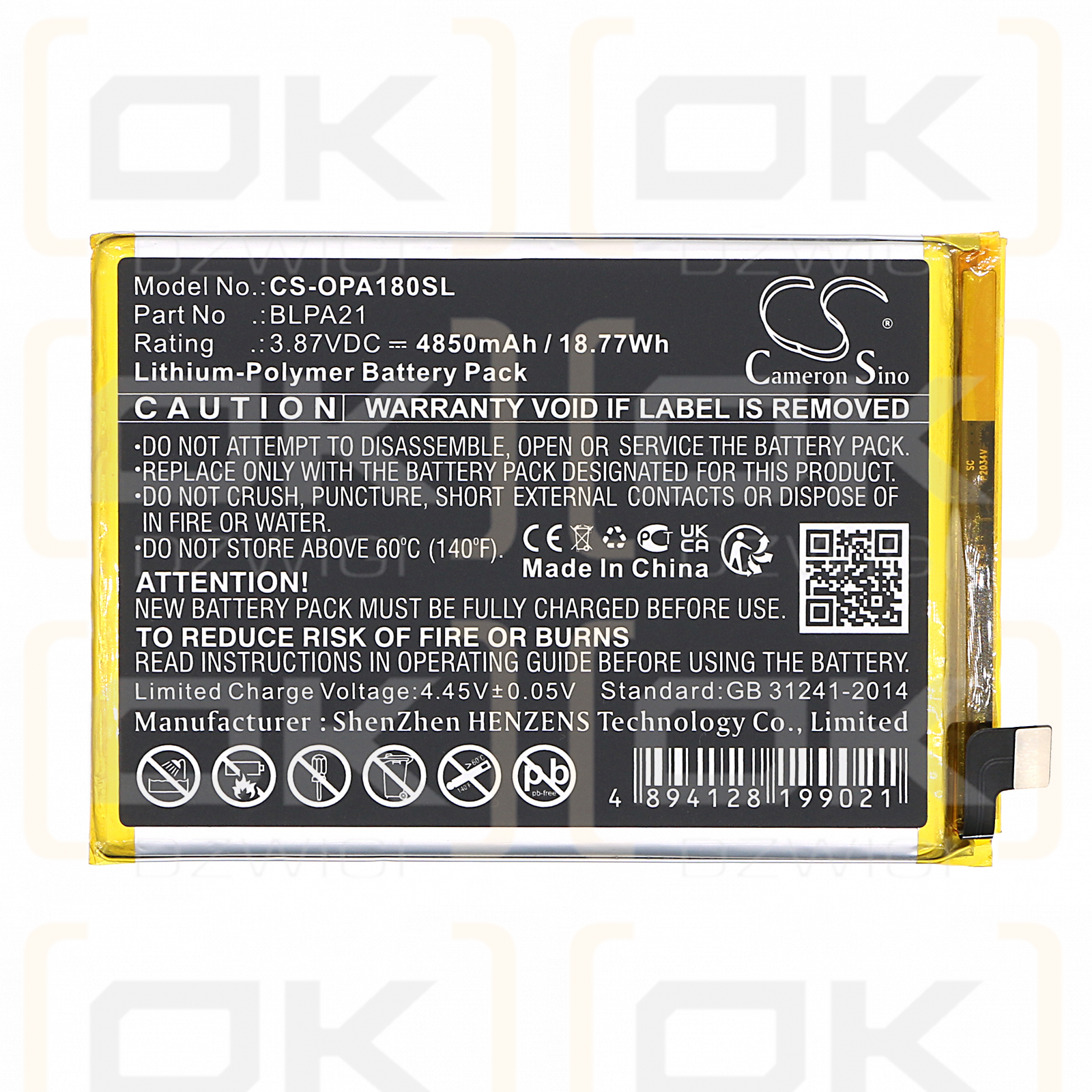 OPPO CPH2591 / BLPA21 4850 mAh Li-Polymer 3,87 V (Cameron Sino)