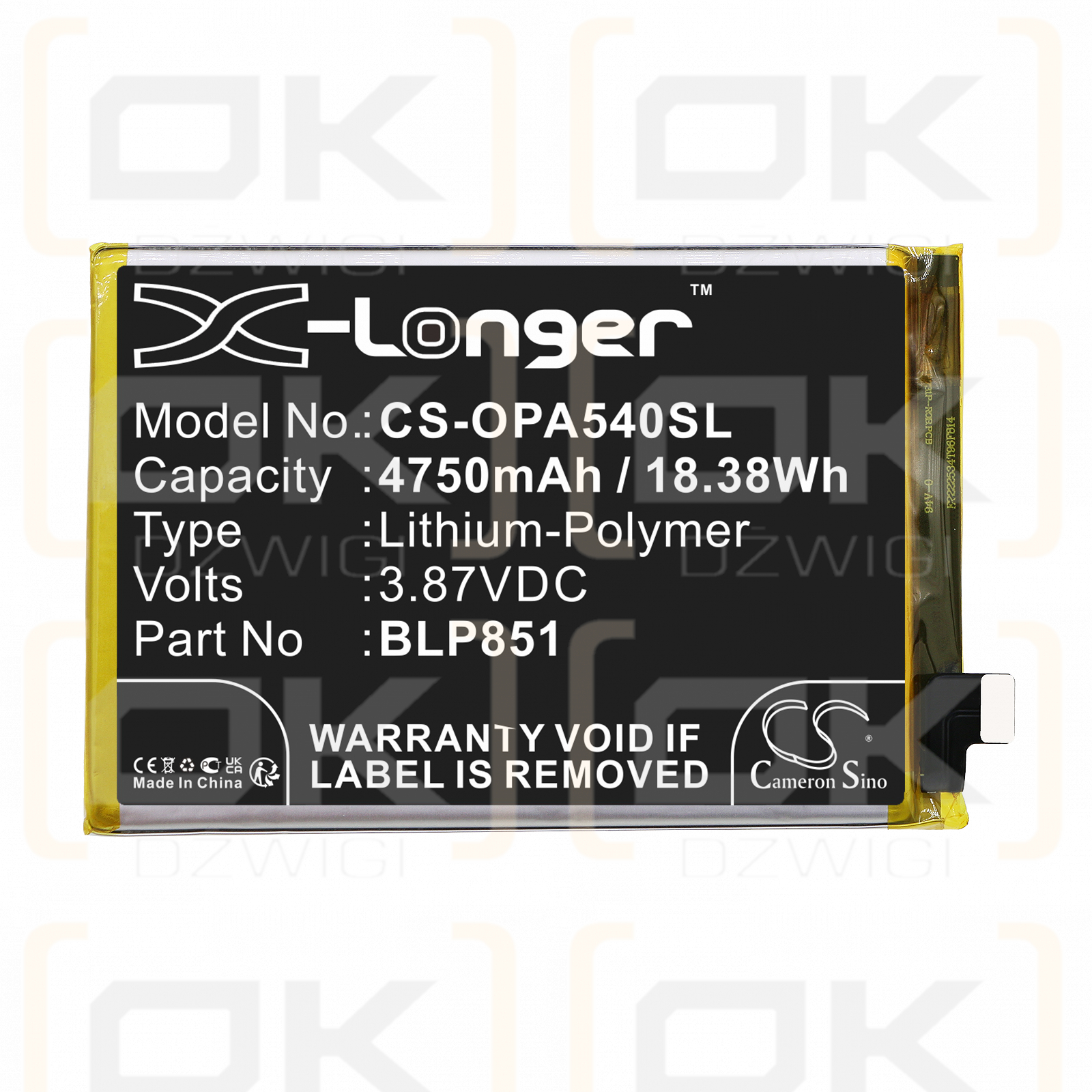 OPPO CHP2179 / BLP851 4750mAh Li-Polymer 3.87V (Cameron Sino)