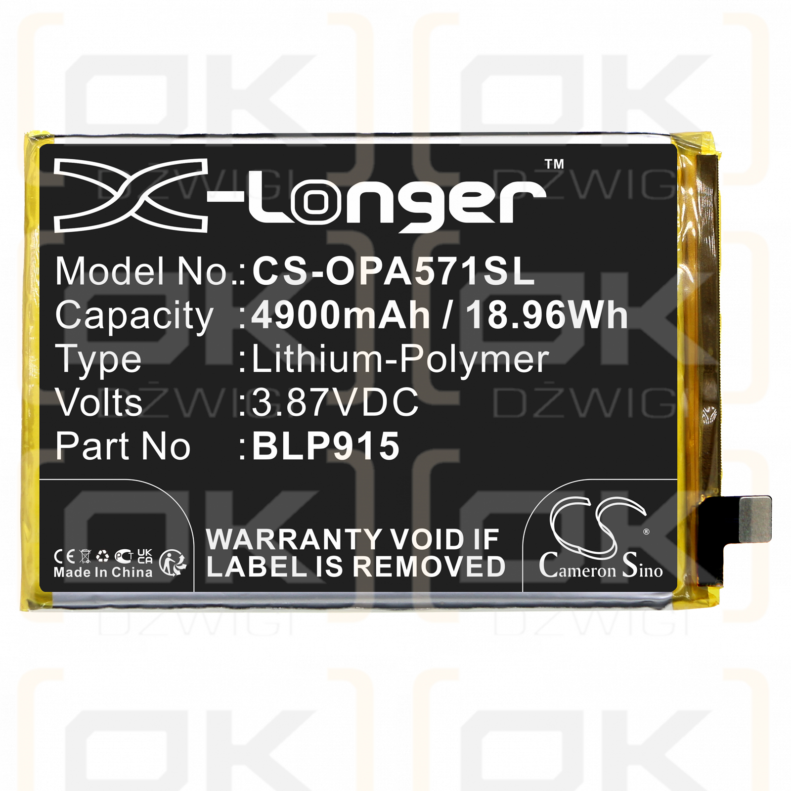 OPPO PFTM20 / BLP915 4900mAh Li-Polymer 3.87V (Cameron Sino)