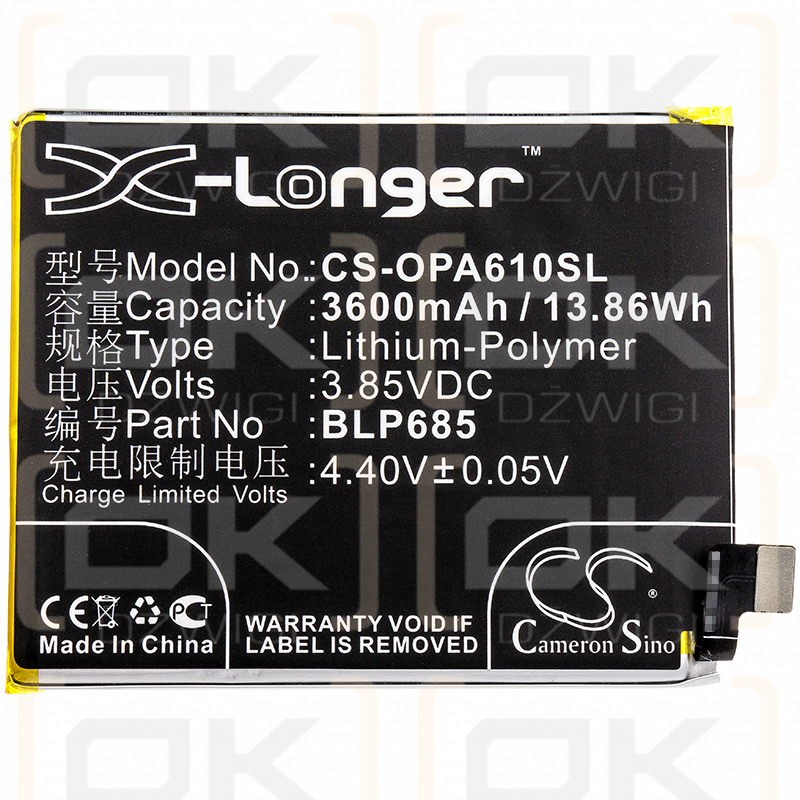 OnePlus A6013 / BLP685 3600mAh Li-polímero 3.85V (Cameron Sino)