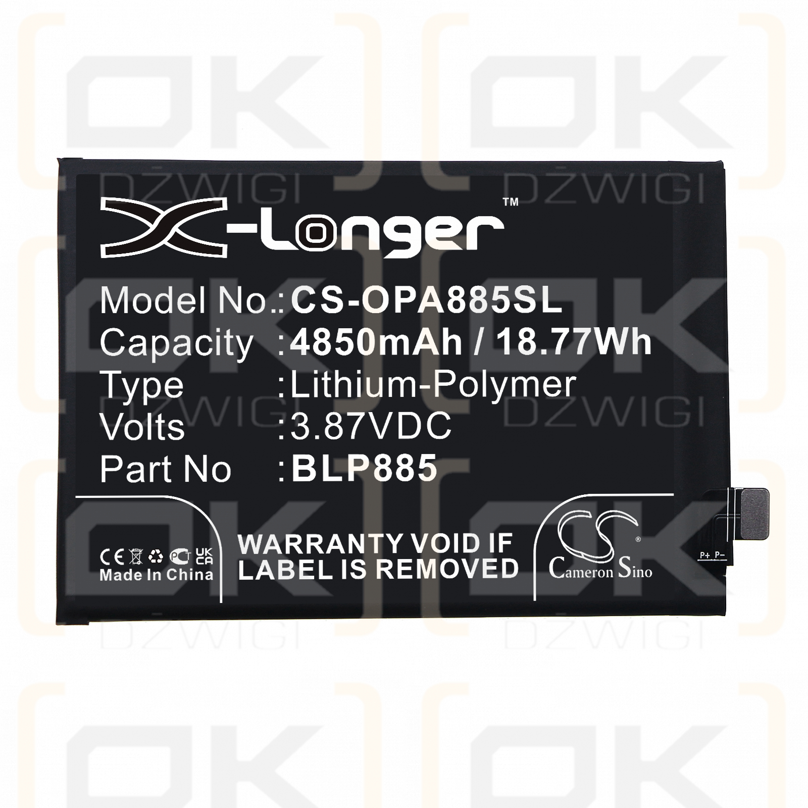 OPPO CPH2333 / BLP885 4850 mAh Li-Polymer 3,87 V (Cameron Sino)