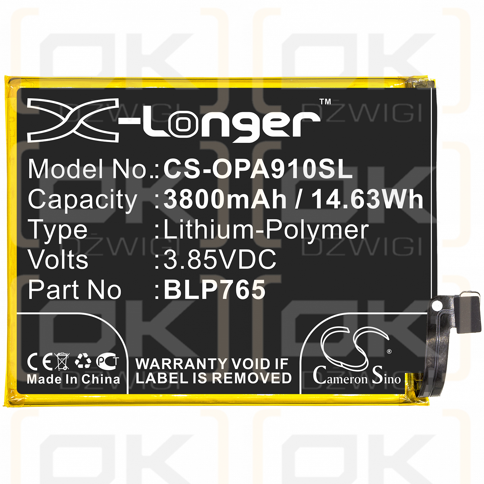 OPPO CPH2001 / BLP765 3800 mAh Li-Polymer 3,85 V (Cameron Sino)