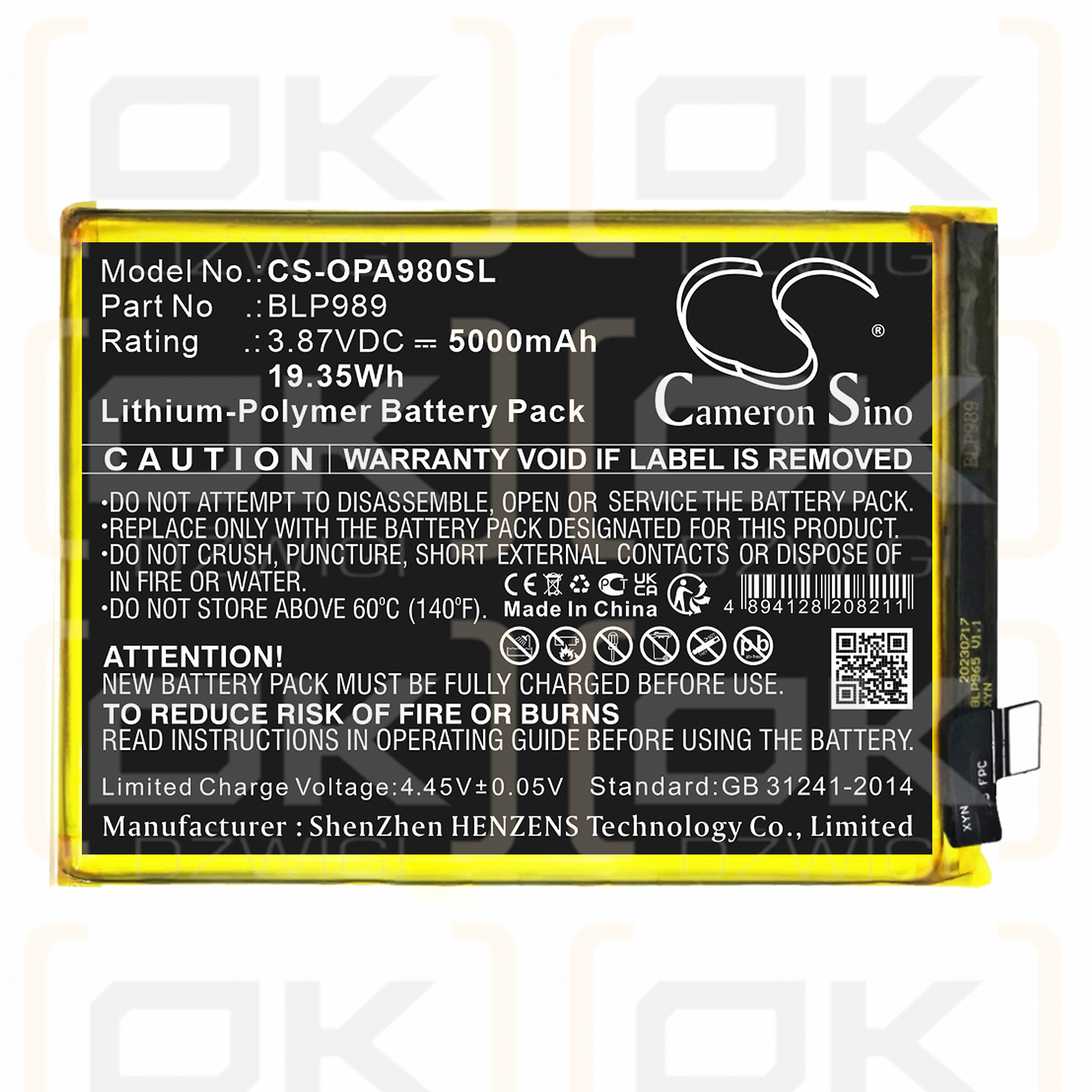 OPPO CPH2529 / BLP989 5000 mAh Li-Polymer 3,87 V (Cameron Sino)