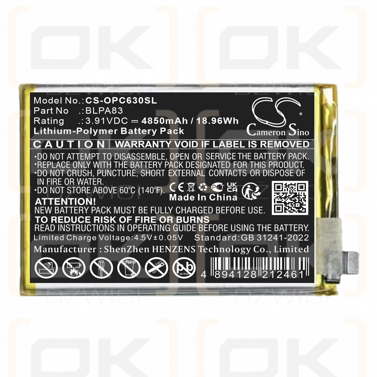 Realme RMX3939 / BLPA83 4850mAh Li-Polymer 3.91V (Cameron Sino)