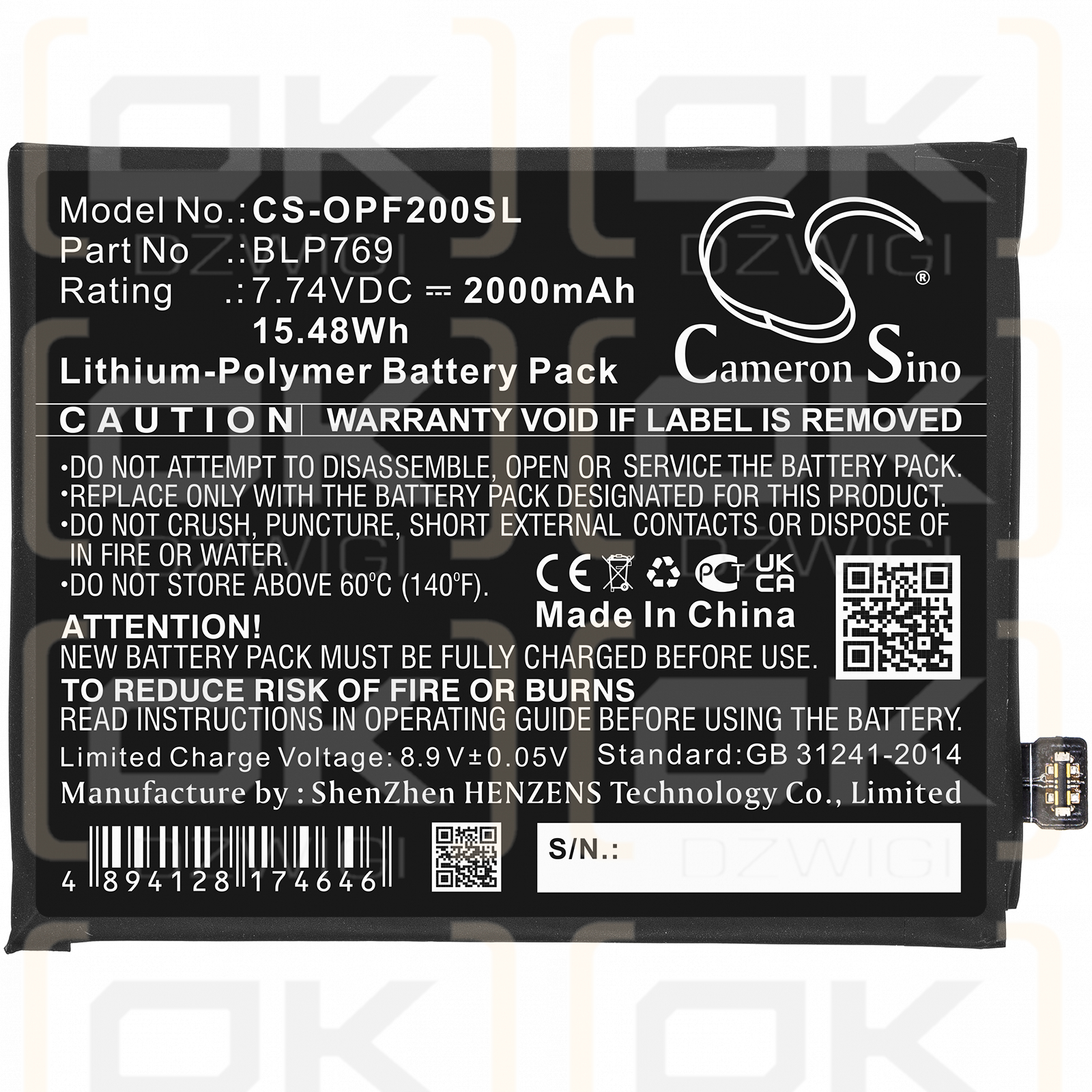 OPPO PDEM10 / BLP769 2000mAh Li-Polymer 7.74V (Cameron Sino)