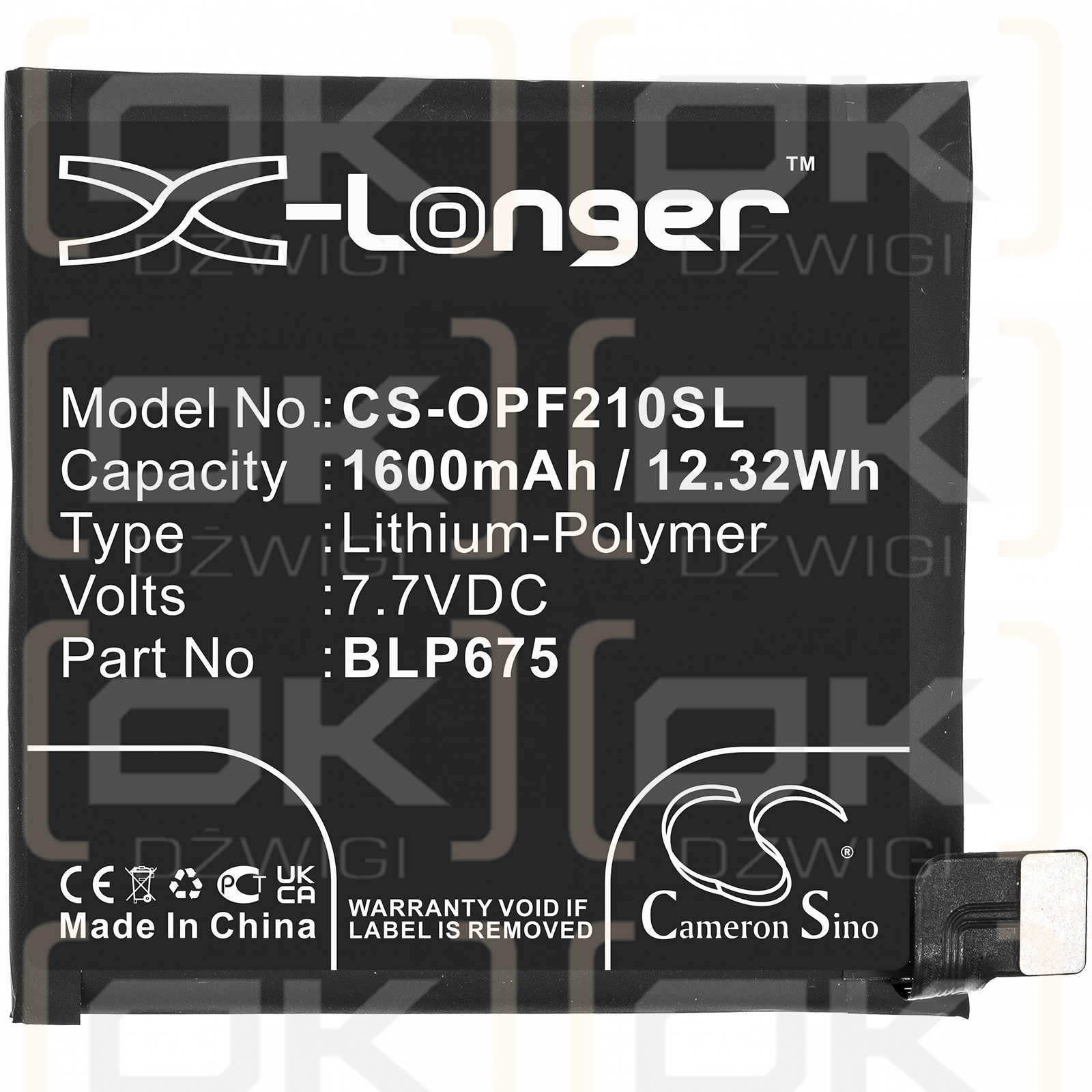 OPPO PAFT10 / BLP675 1600 mAh Li-Polymer 7,7 V (Cameron Sino)