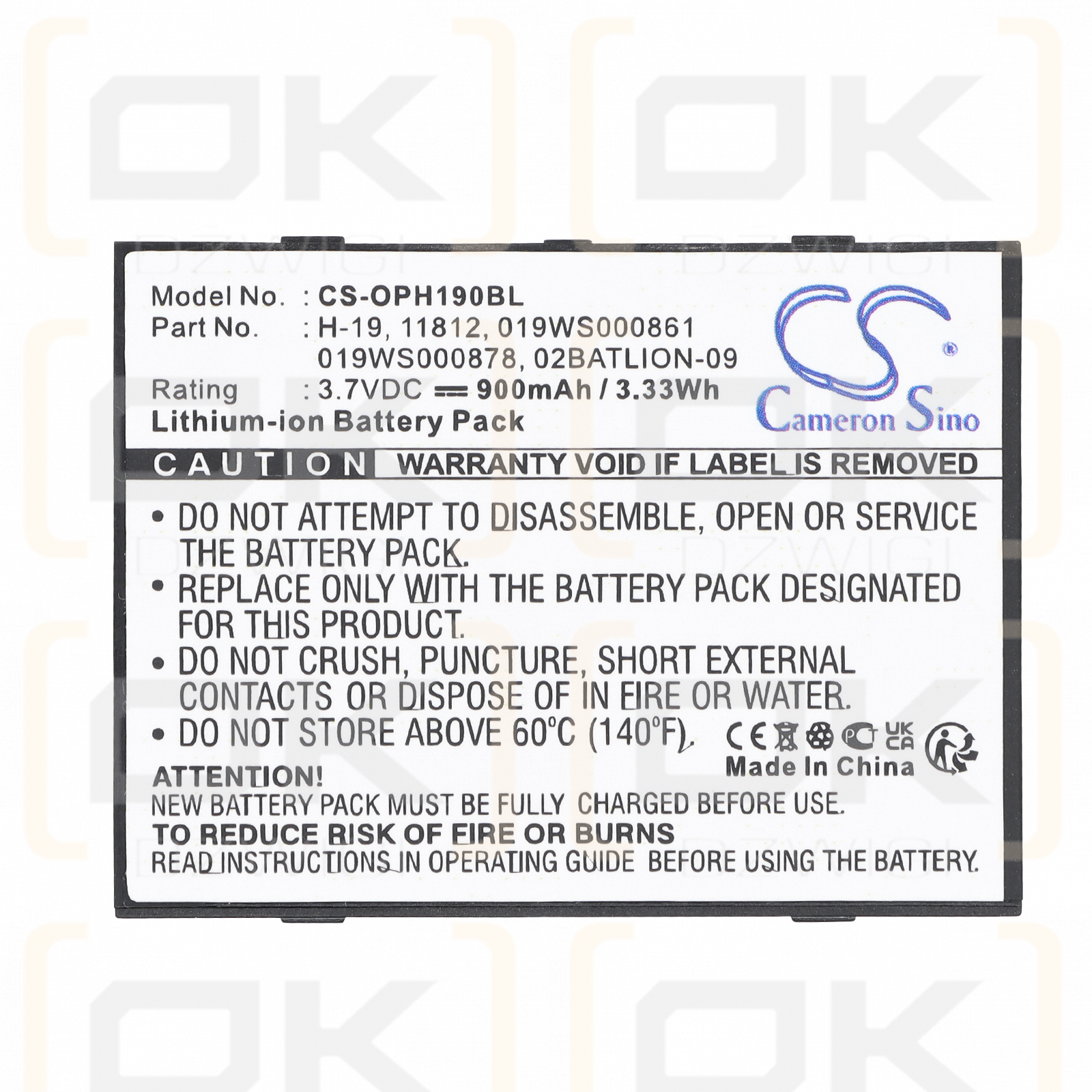 Opticon H-19B / H-19 900 mAh Li-ion 3.7 V (Cameron Sino)