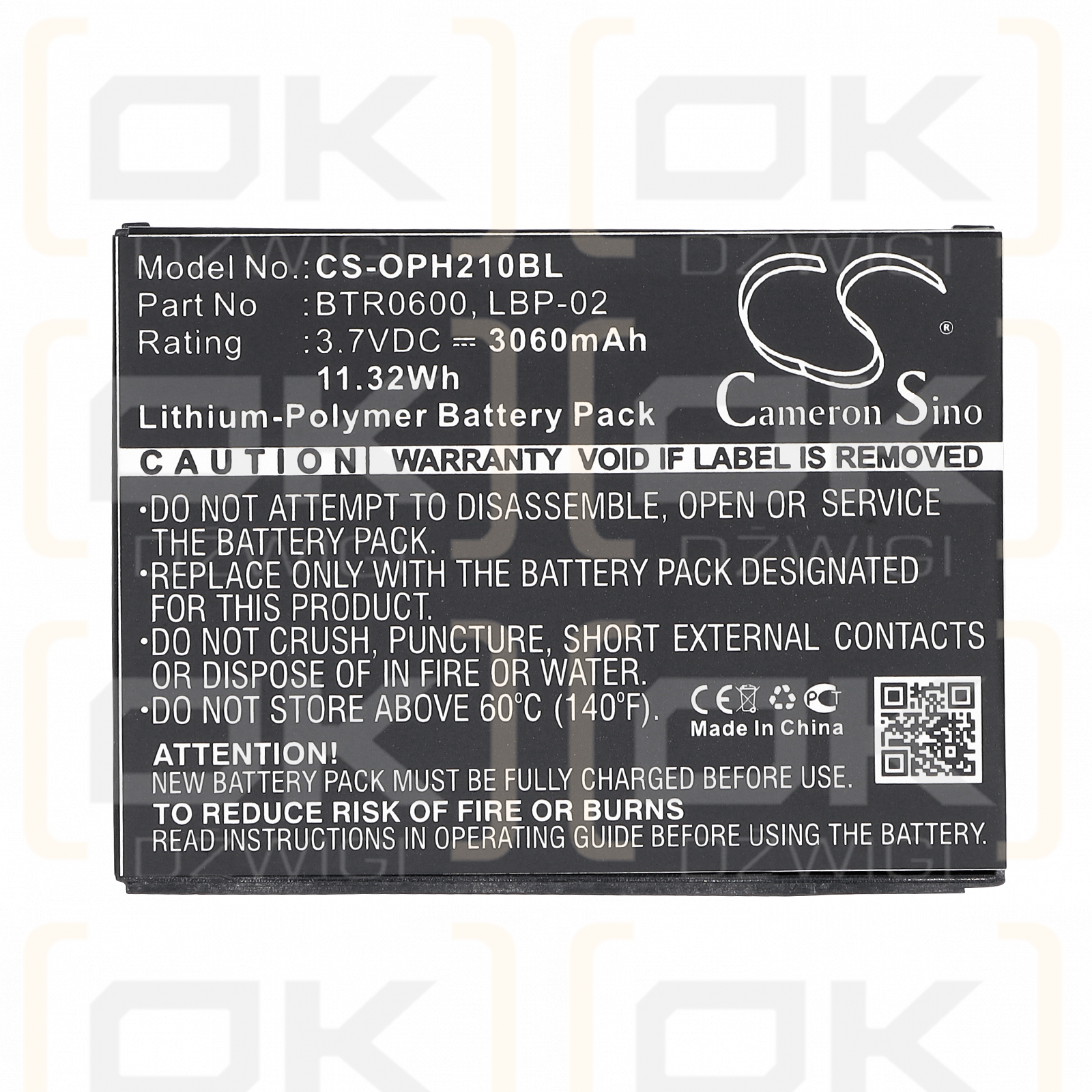 Opticon H-25 2D / BTR0600 3060 mAh Li-Polymer 3,7 V (Cameron Sino)