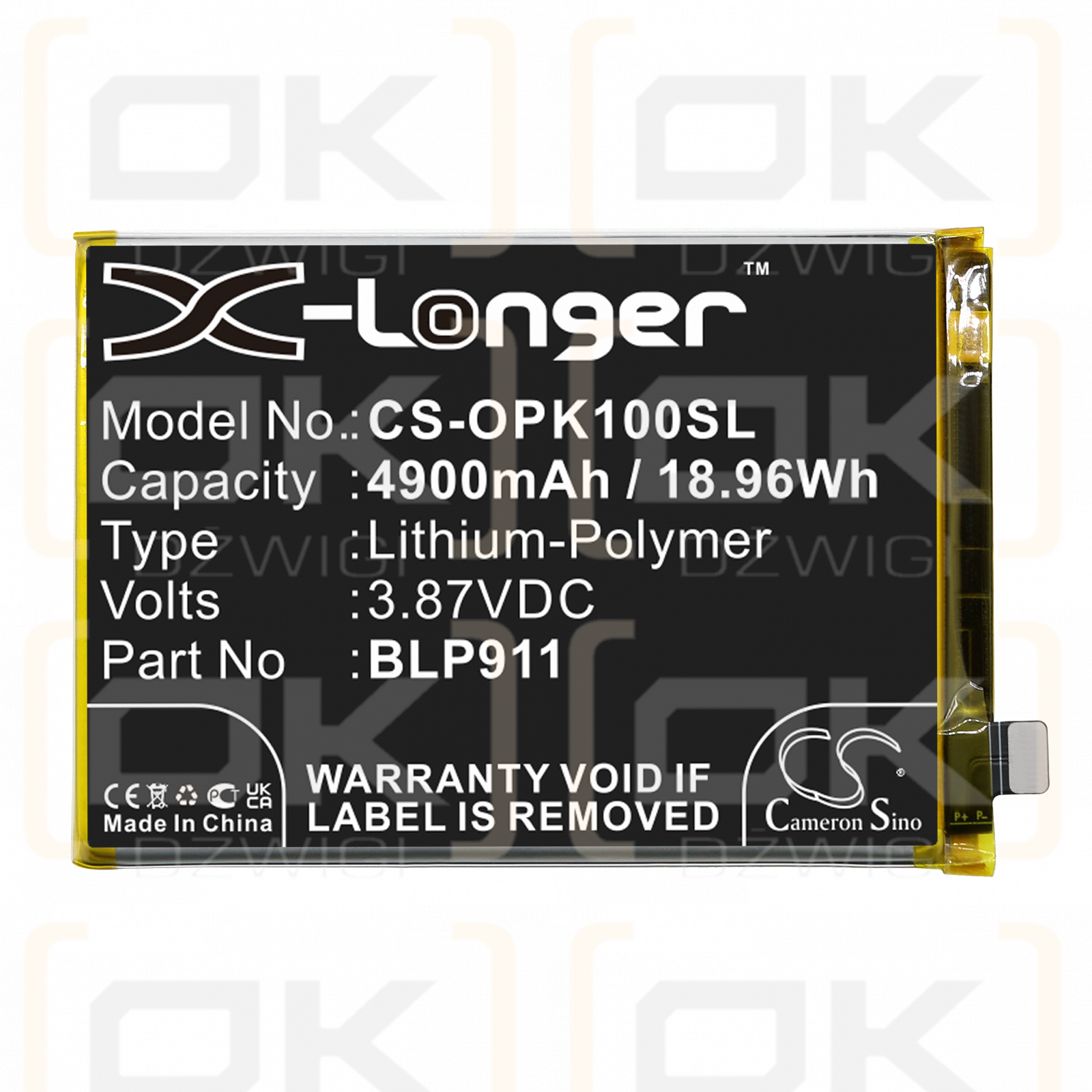 OPPO RMX3491 / BLP911 4900mAh Li-Polymer 3.87V (Cameron Sino)