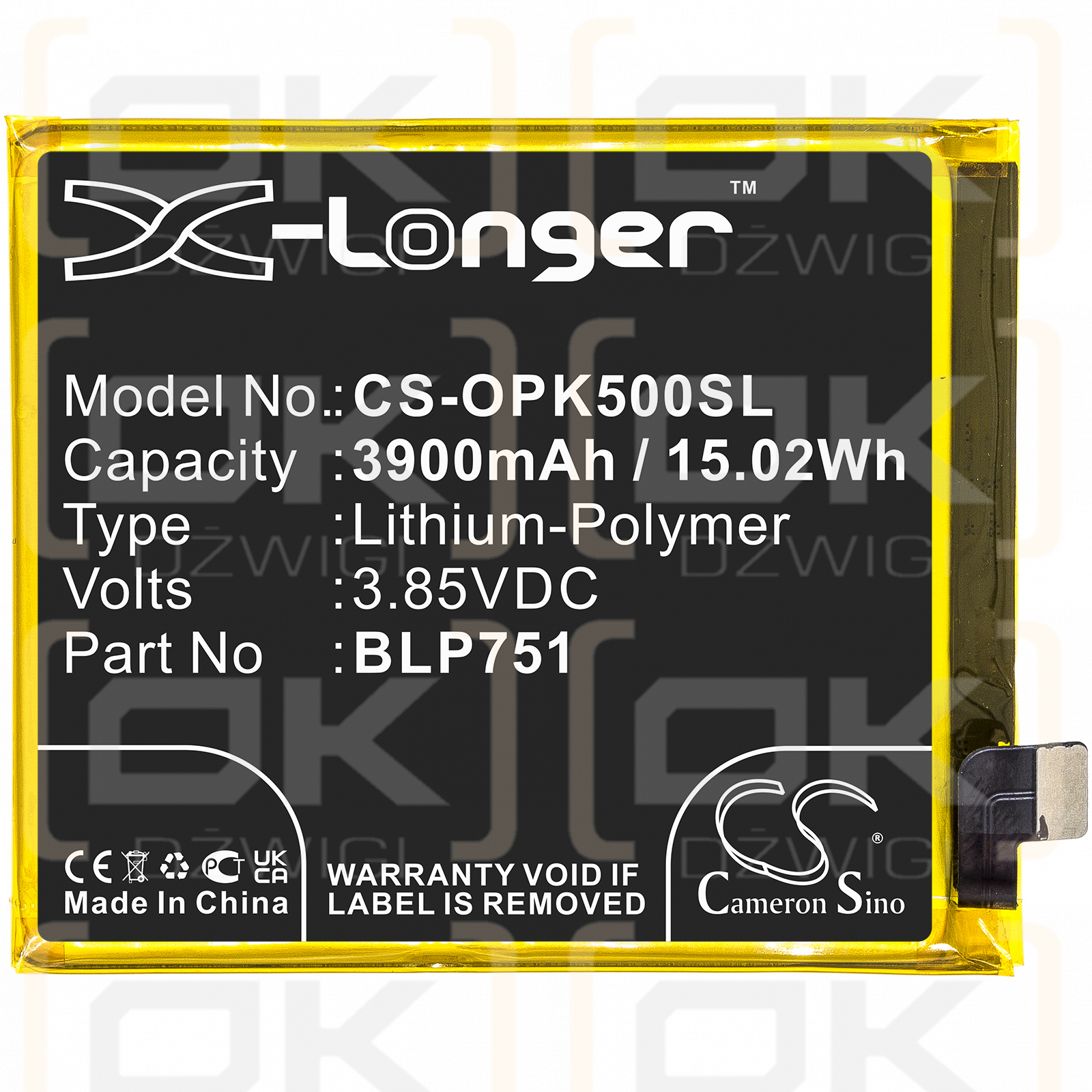 OPPO PCNM00 / BLP751 3900mAh Li-Polymer 3.85V (Cameron Sino)