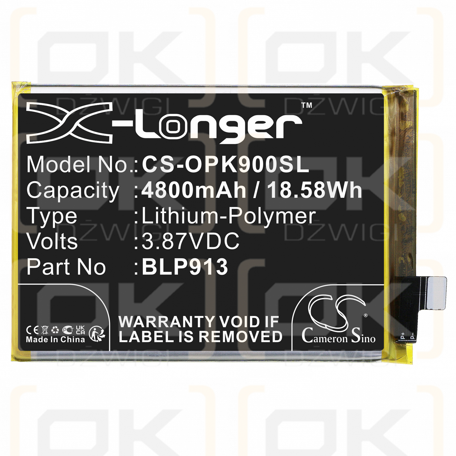 OPPO PGCM10 / BLP913 4800 mAh Li-Polymer 3,87 V (Cameron Sino)