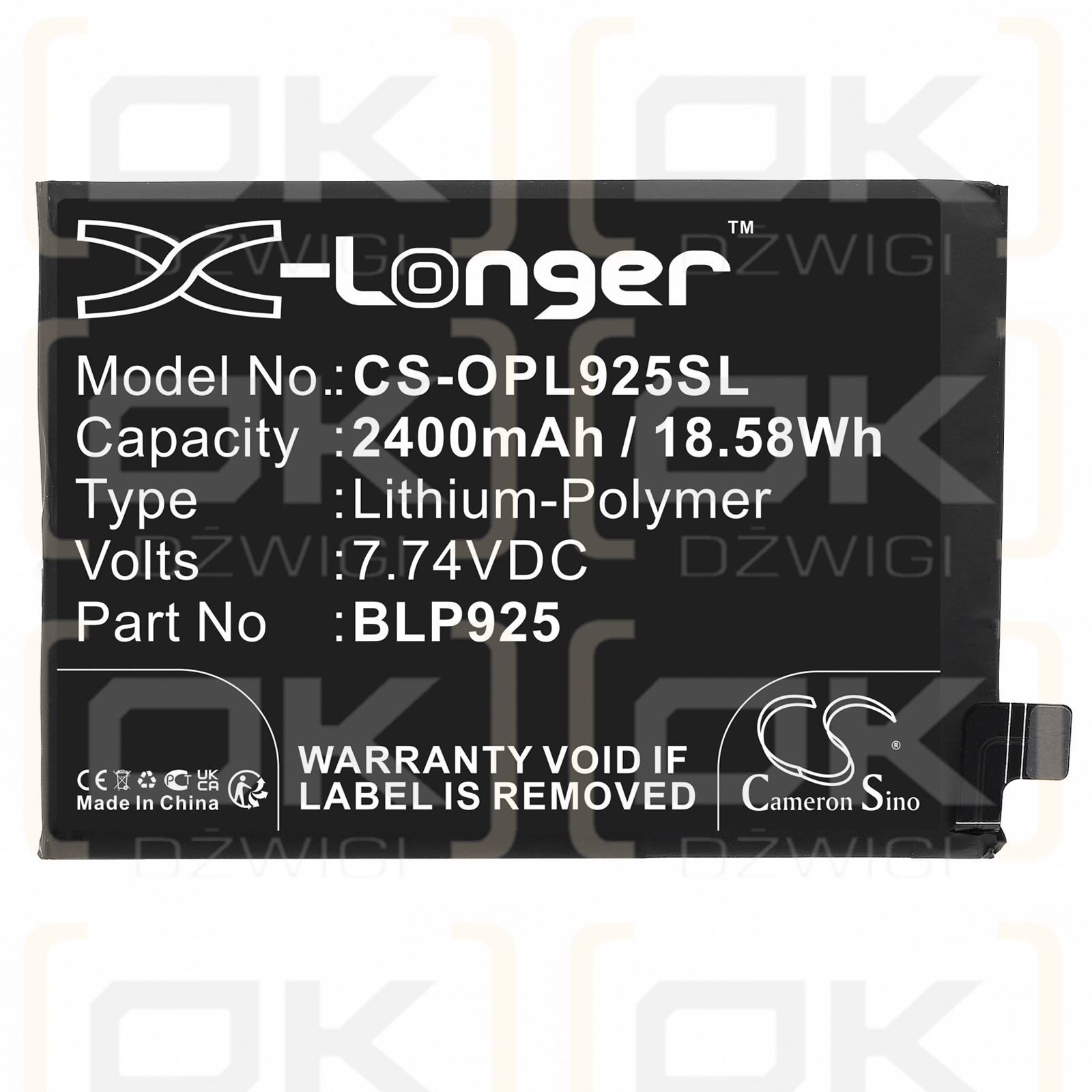 Oneplus PGKM10 / BLP925 2400mAh Li-Polymer 7.74V (Cameron Sino)