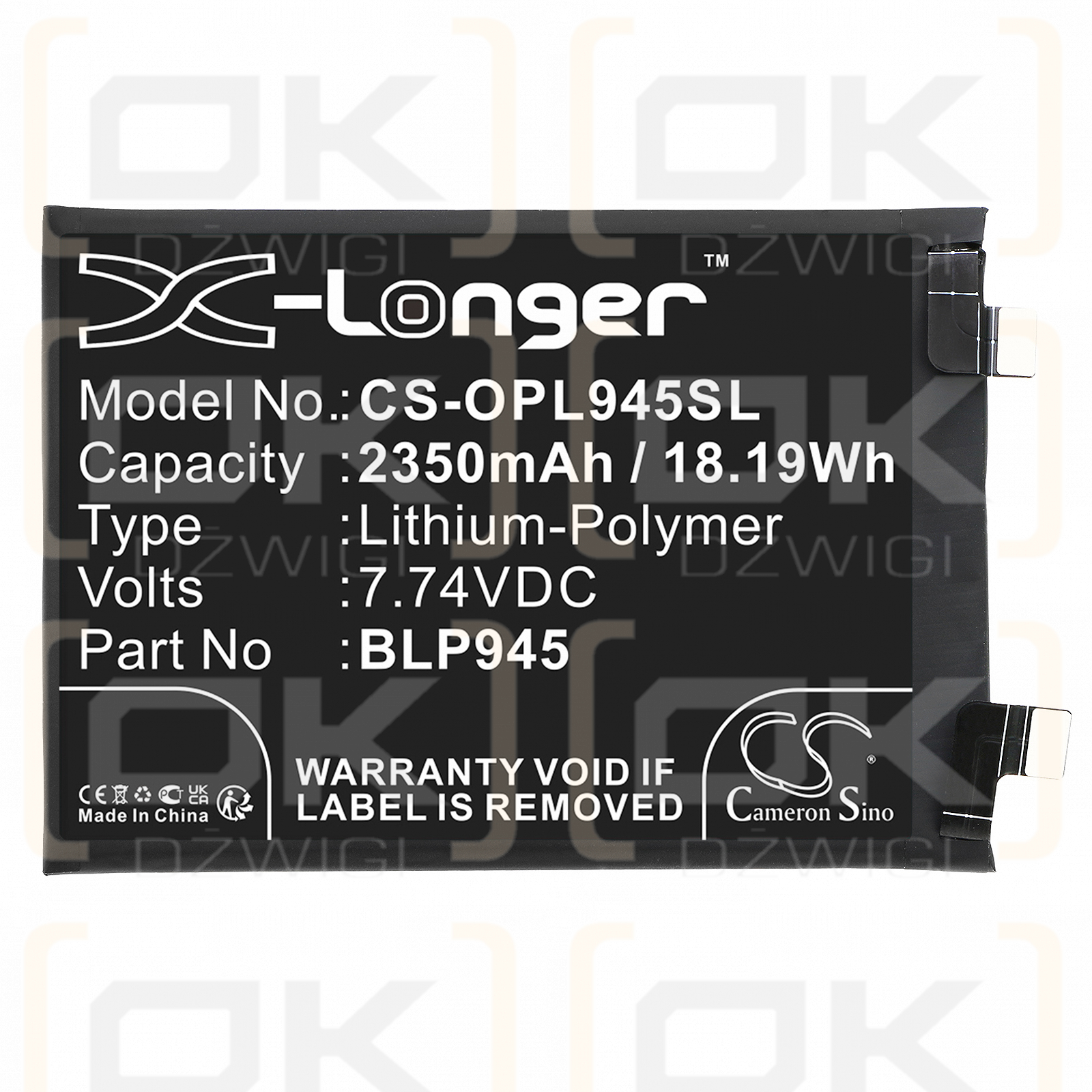 Oneplus CPH2415 / BLP945 2350mAh Li-Polymer 7.74V (Cameron Sino)