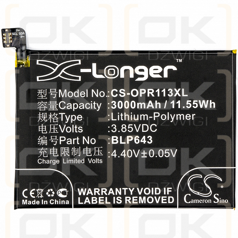 OPPO CPH1719 / BLP643 3000mAh Li-Polymer 3.85V (Cameron Sino)