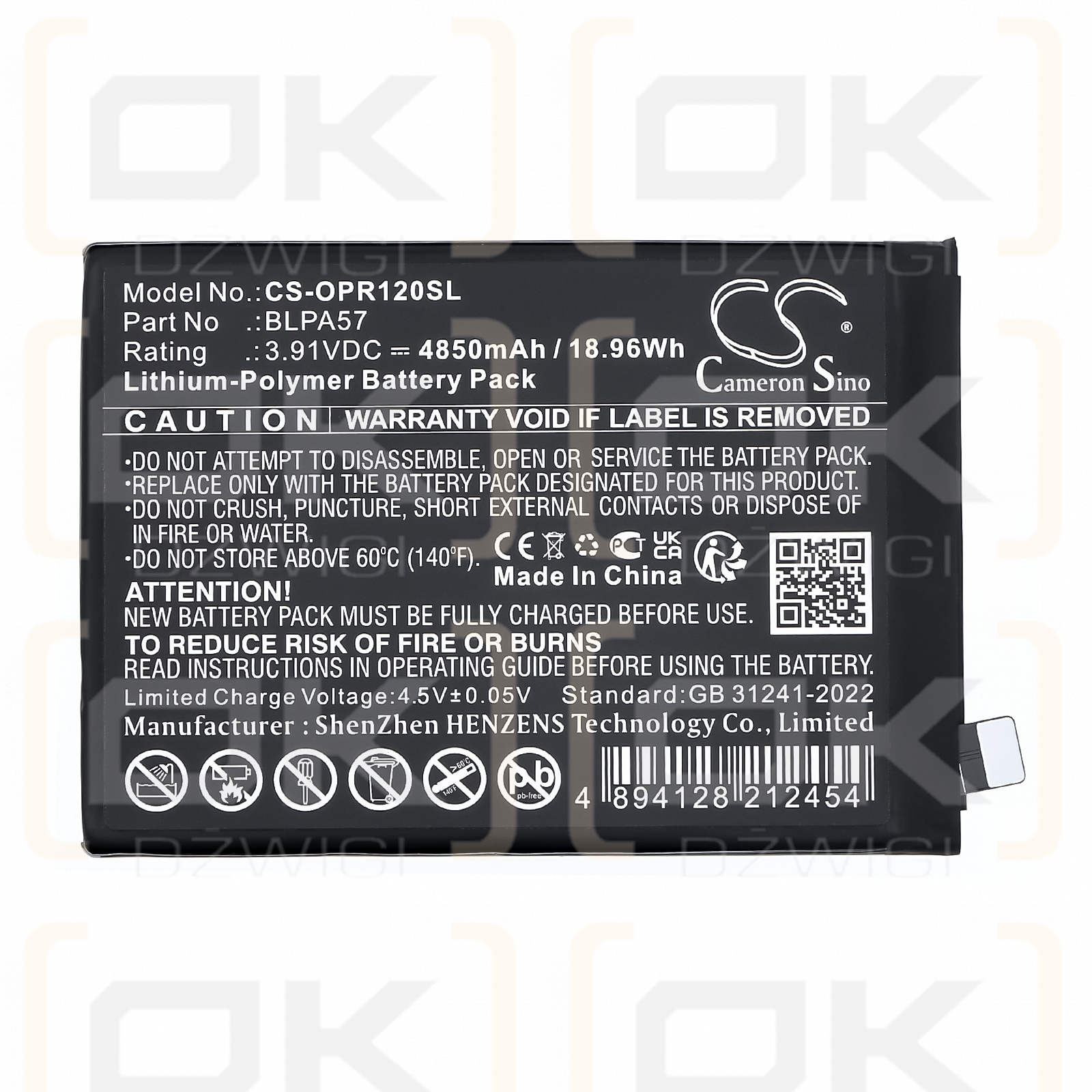 OPPO Reno12 Pro / BLPA57 4850mAh Li-Polymer 3.91V (Cameron Sino)