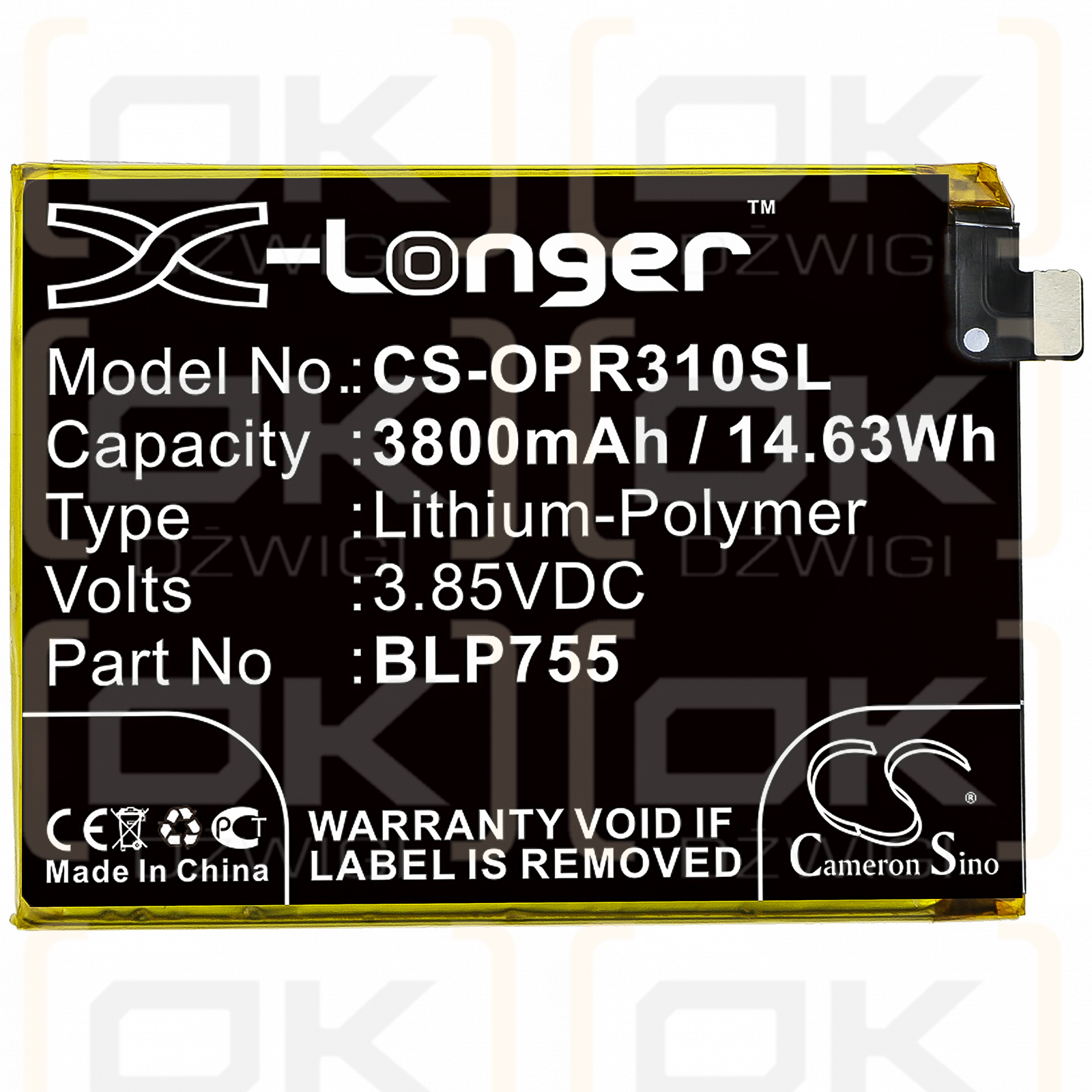 OPPO PDCT00 / BLP755 3800 mAh Li-Polymer 3,85 V (Cameron Sino)