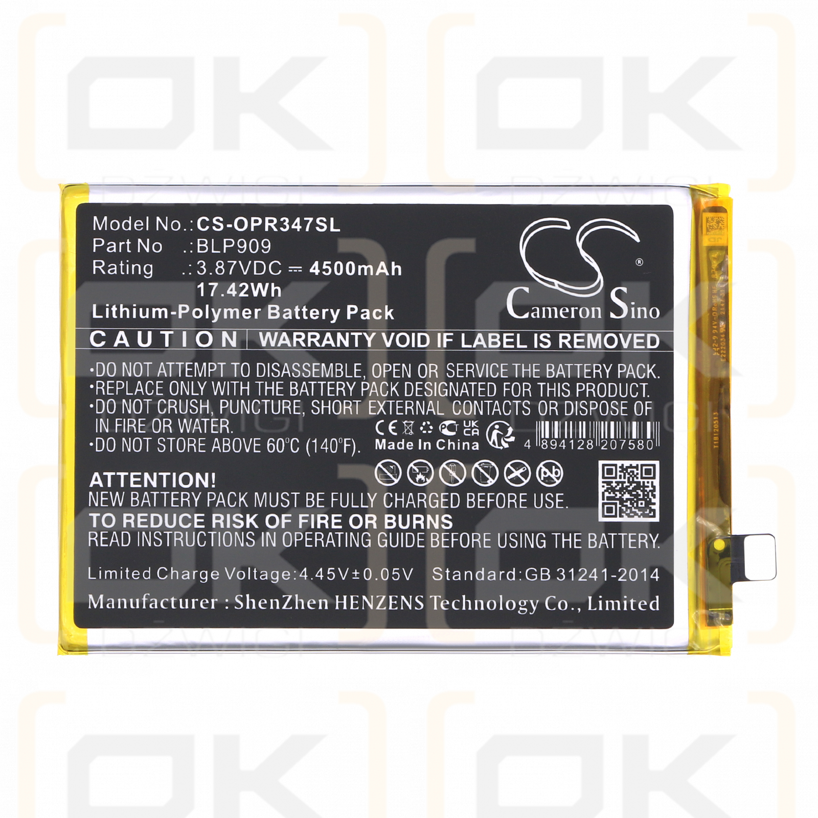 Realme 9 / BLP909 4500 mAh Li-Polymer 3,87 V (Cameron Sino)