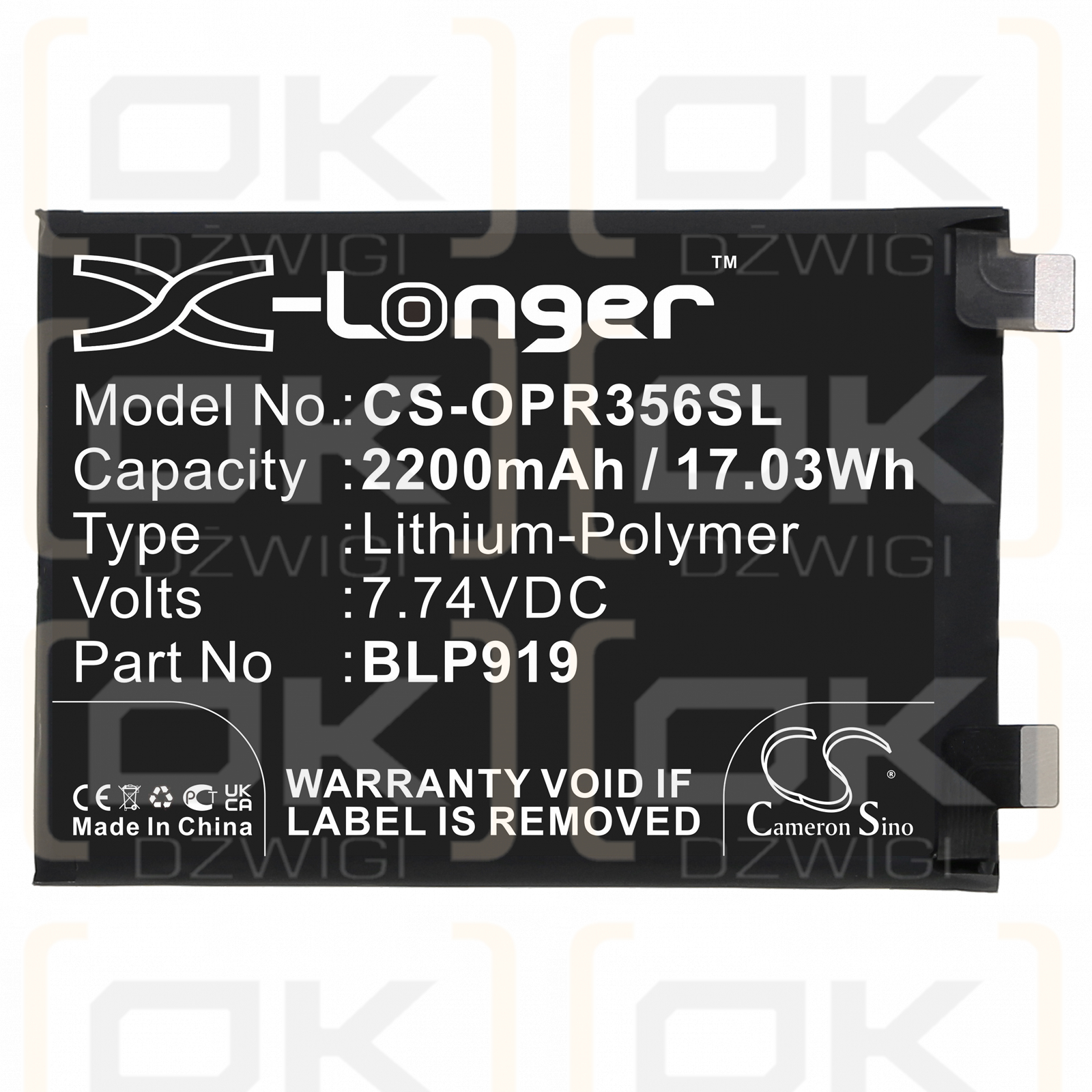 OPPO RMX3560 / BLP919 2200 mAh Li-Polymer 7,74 V (Cameron Sino)