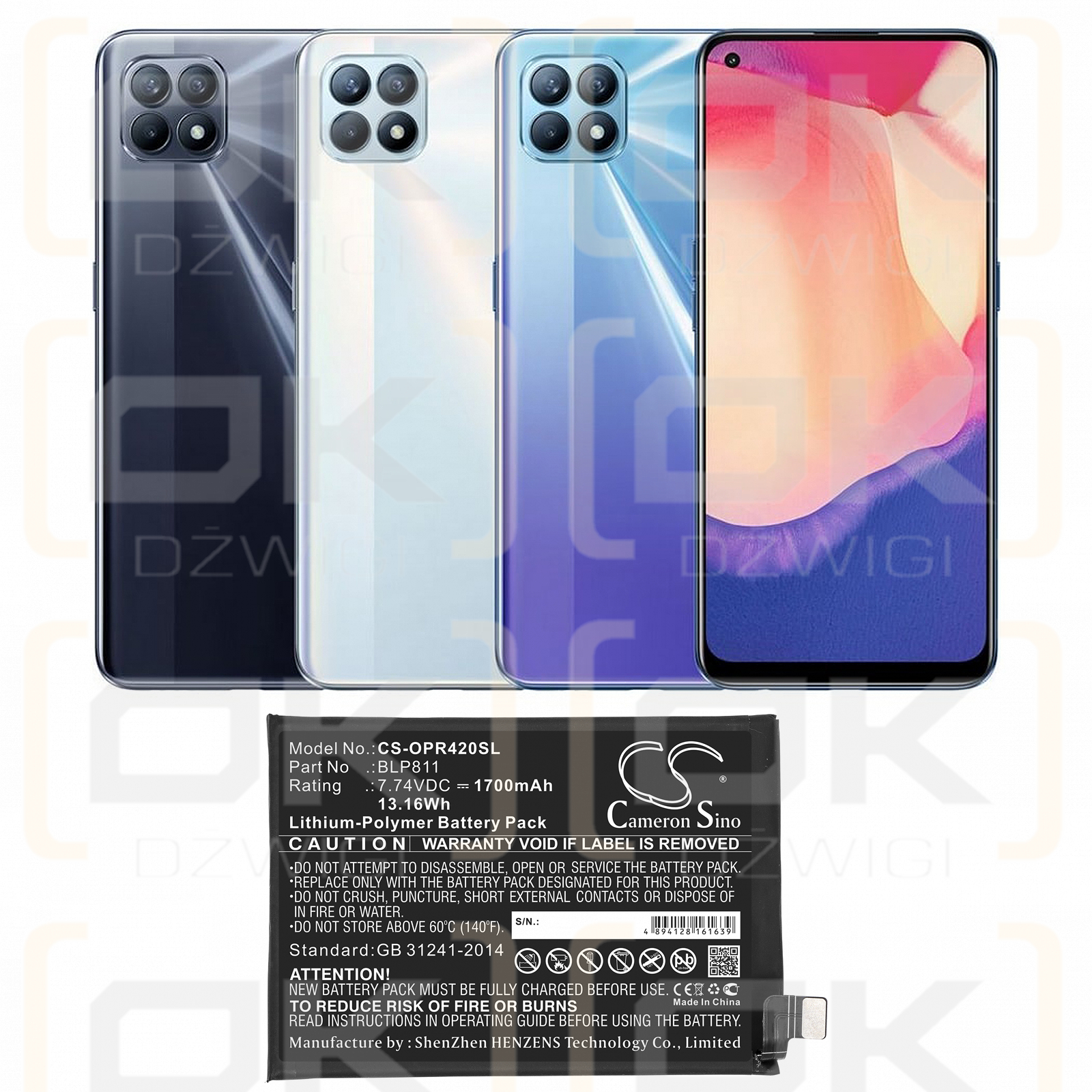 OPPO Reno5k / BLP811 1700mAh Li-Polímero 7.74V (Cameron Sino)