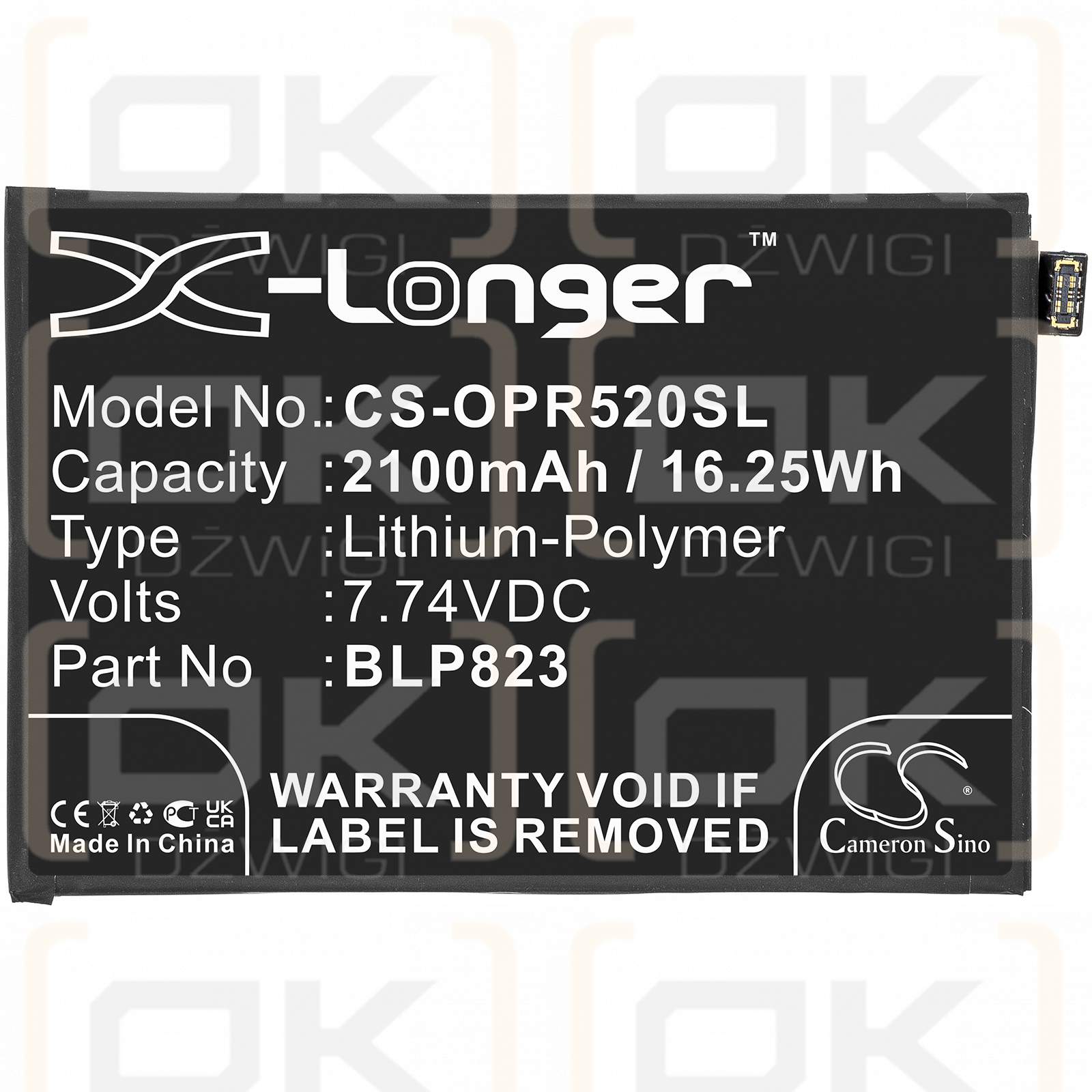 OPPO PDSM00 / BLP823 2100mAh Li-Polymer 7.74V (Cameron Sino)