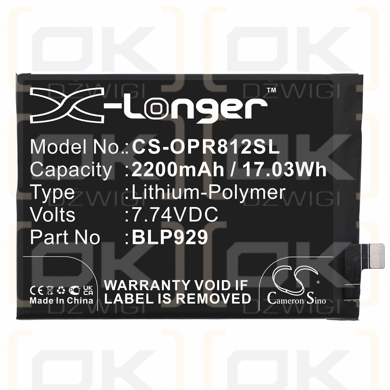 OPPO PFZM10 / BLP929 2200 mAh Li-Polymer 7,74 V (Cameron Sino)