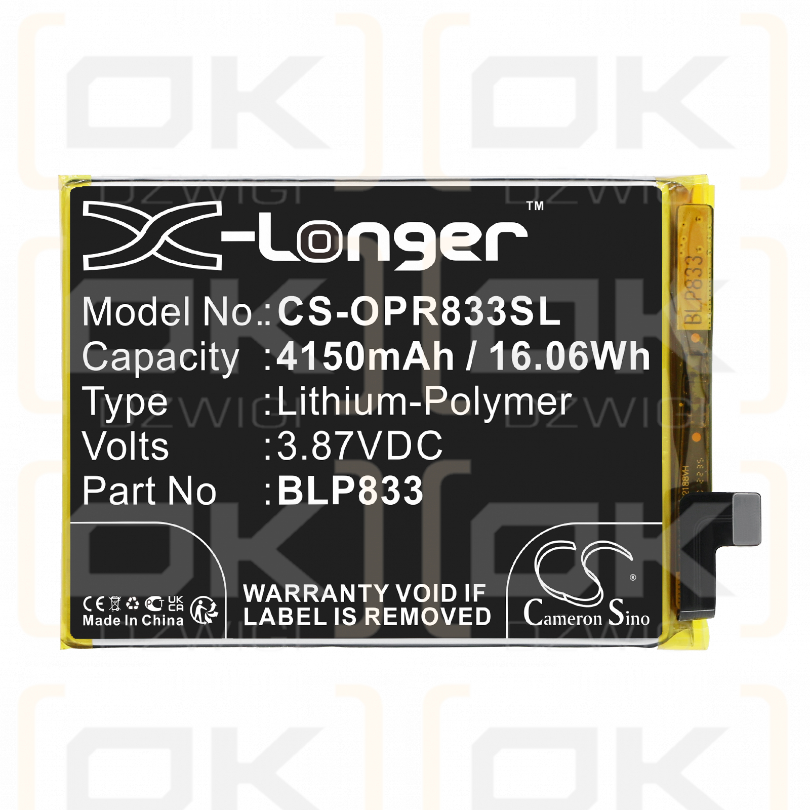 OPPO RMX3092 / BLP833 4150 mAh Li-Polymer 3,87 V (Cameron Sino)