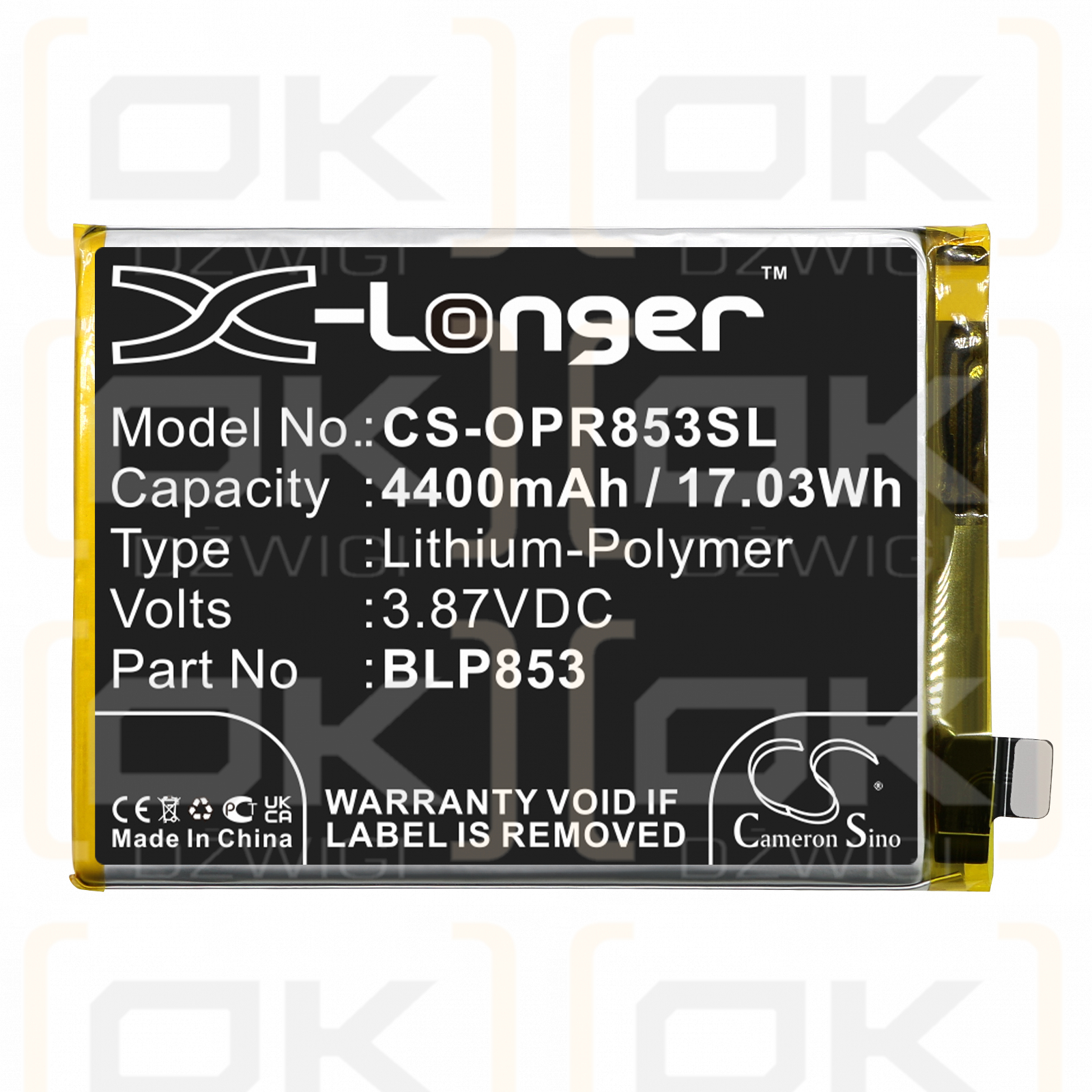 OPPO CPH2205 / BLP853 4400mAh Li-Polymer 3.87V (Cameron Sino)